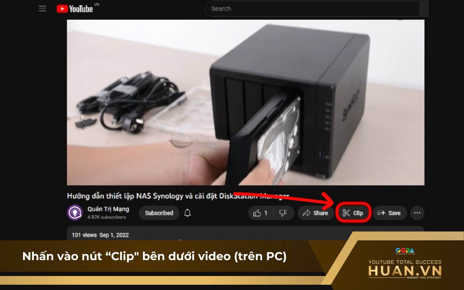 Cách dùng YouTube Clips - B1 + B2: nhấn nút 