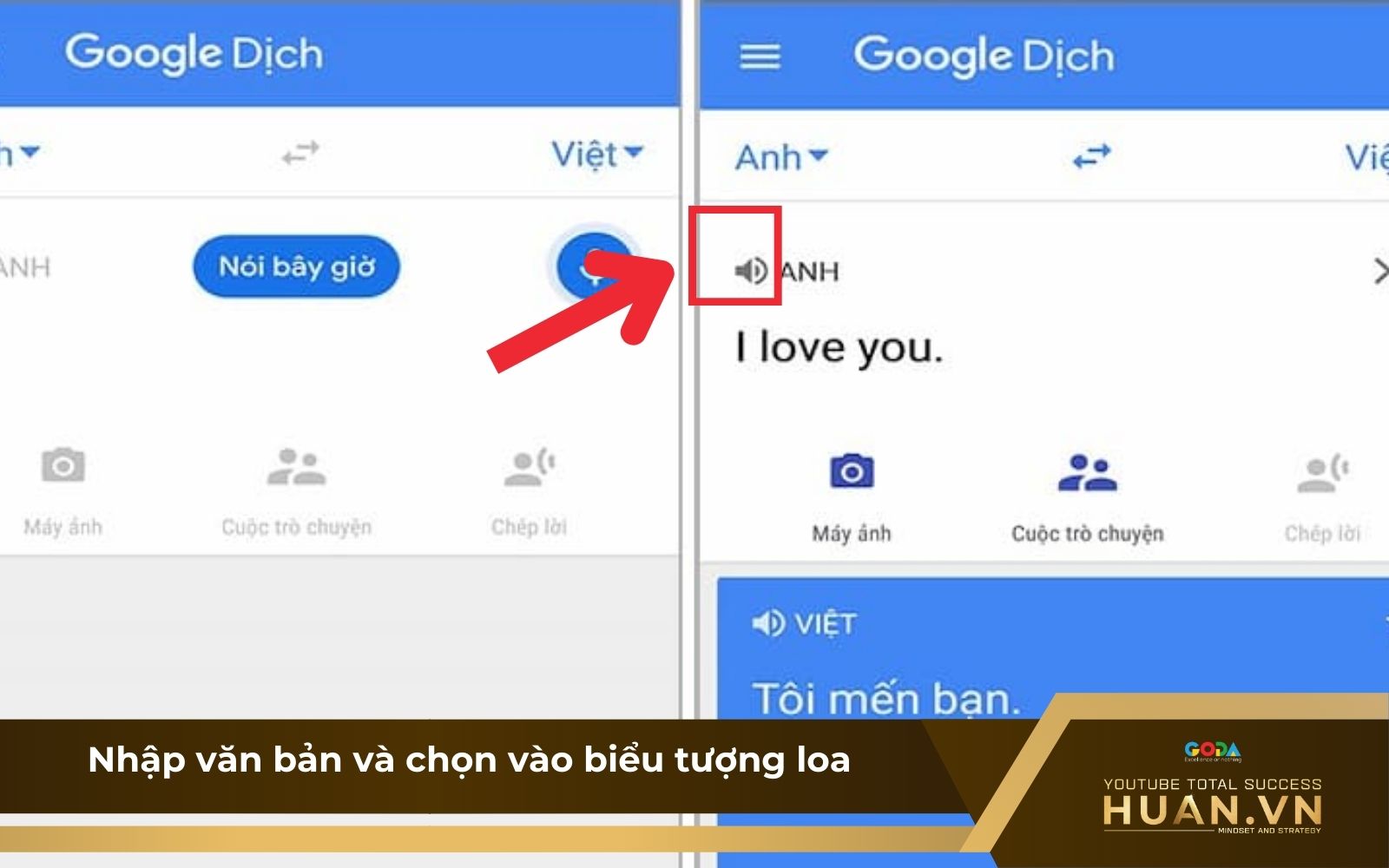 Bước 2 của cách chuyển văn bản thành giọng nói trên Google dịch: Nhập văn bản và chọn vào loa