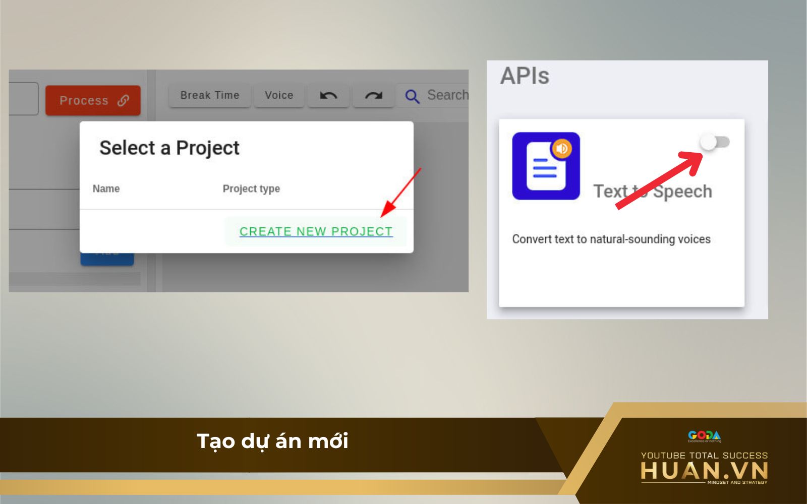 Bước 2 chuyển text sang giọng đọc trên FPT.AI: Tạo dự án mới