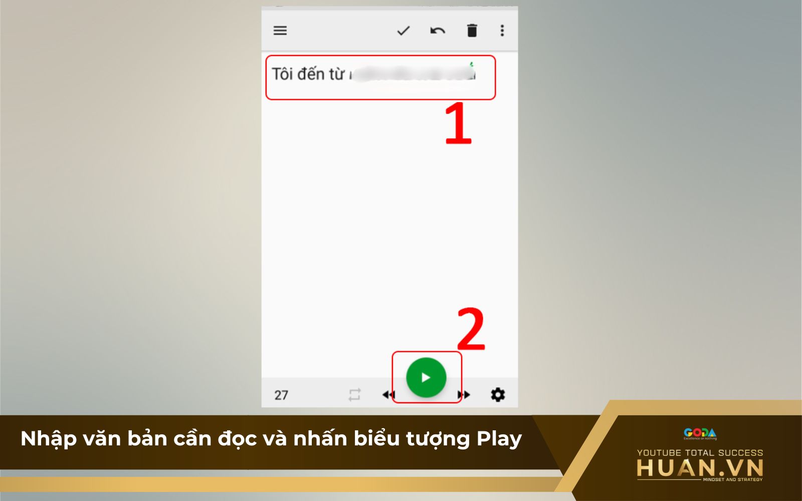 B2 của cách chuyển văn bản thành giọng nói trên Text to Voice: Nhập văn bản cần đọc và nhấn biểu tượng Play