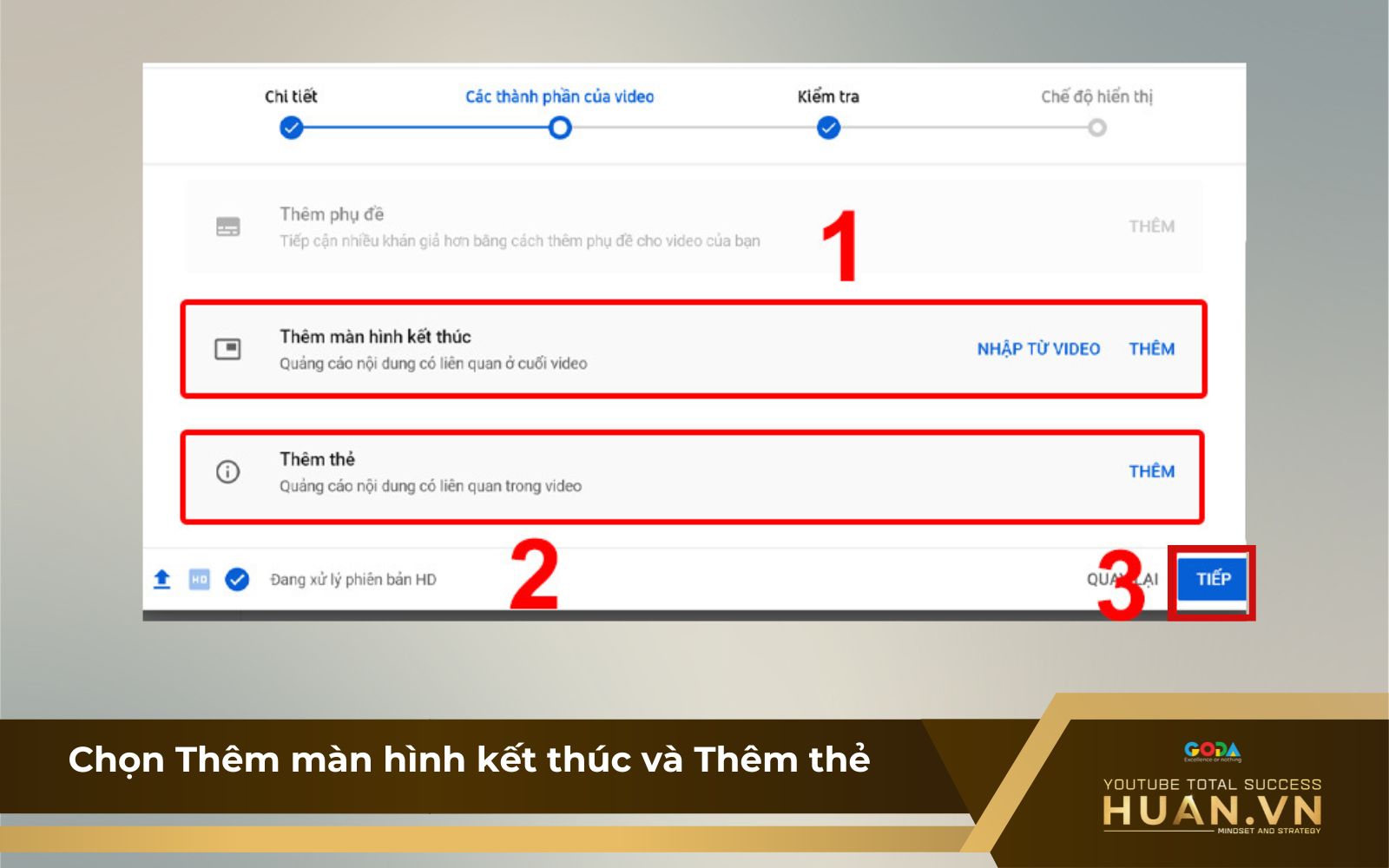 Bước 4: Chọn Thêm màn hình kết thúc và Thêm thẻ