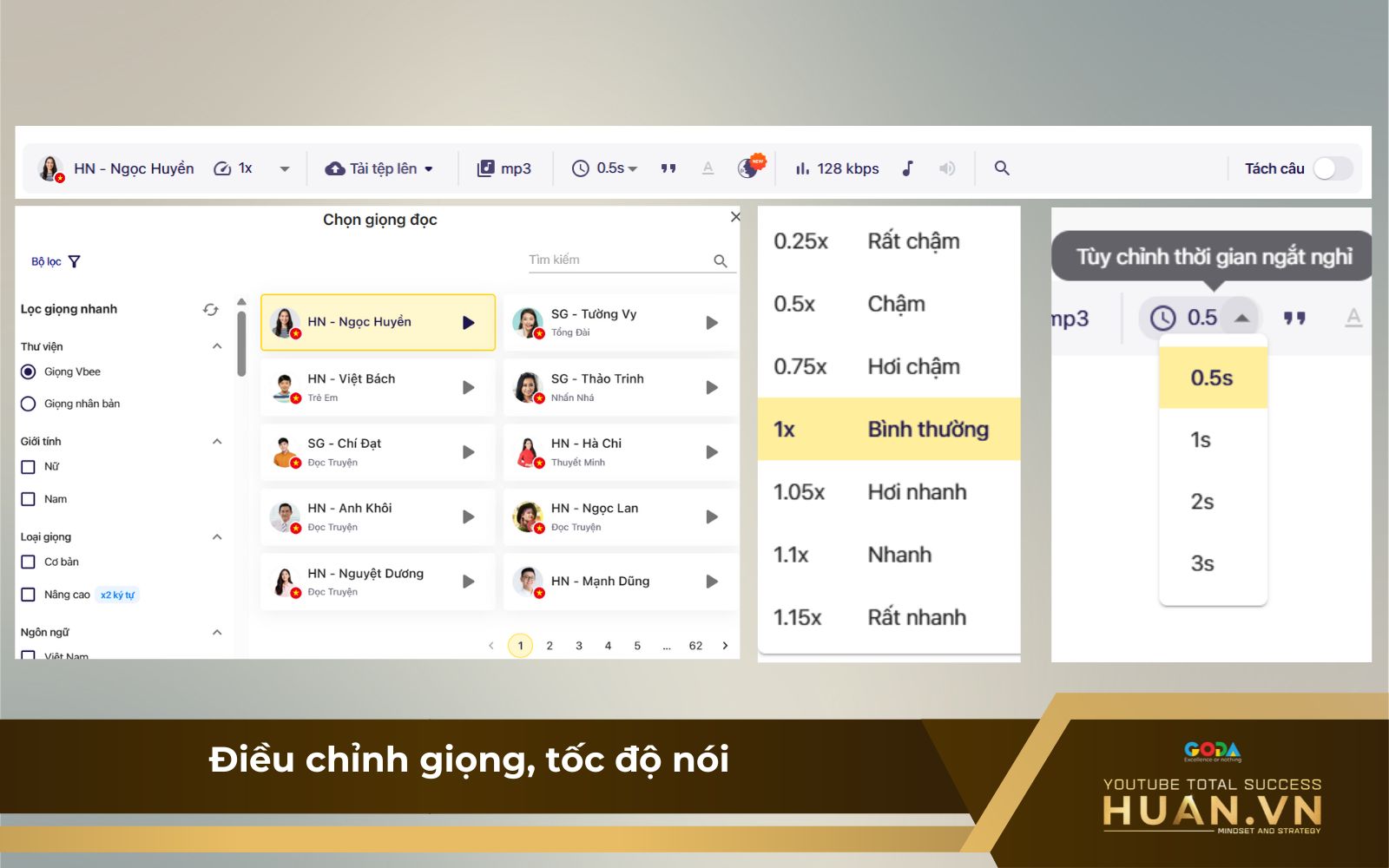 Chuyển đổi text sang giọng nói trên Vbee - Bước 4: Điều chỉnh giọng, tốc độ nói