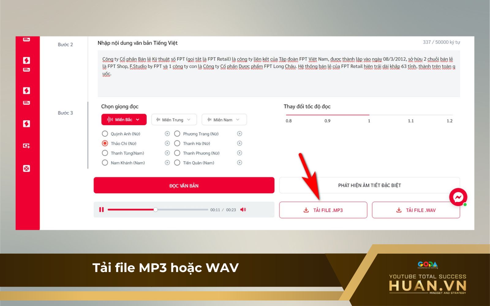 Bước 7 của cách chuyển văn bản thành giọng nói trên Viettel AI: Tải file âm thanh về máy