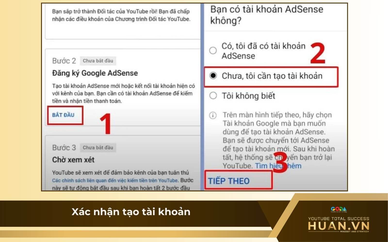 Cách bật kiếm tiền trên YouTube bằng điện thoại - B4: Xác nhận tạo tài khoản