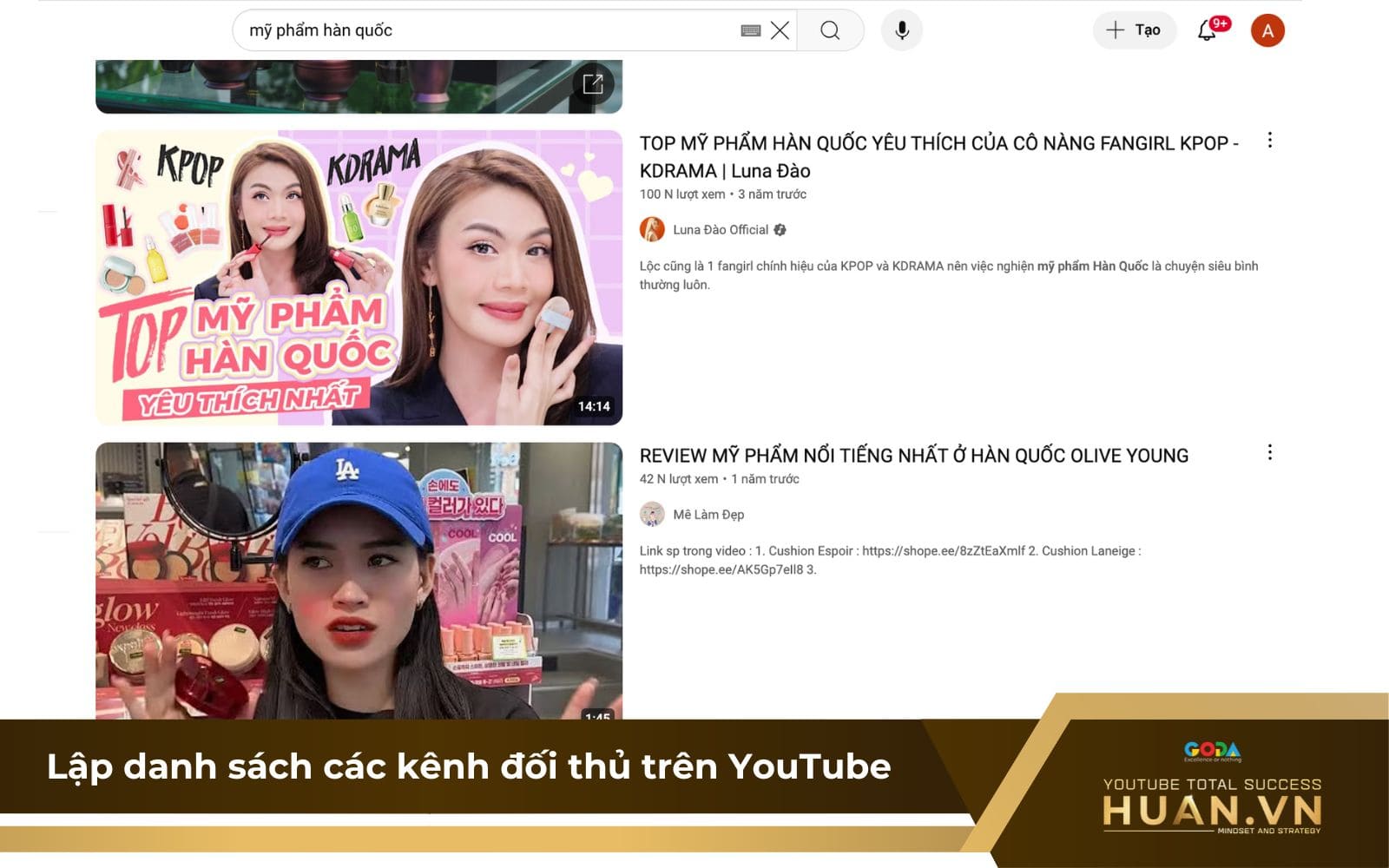 Bước 1 của cách phân tích đối thủ cạnh tranh trên YouTube: Lập danh sách kênh đối thủ trên YouTube