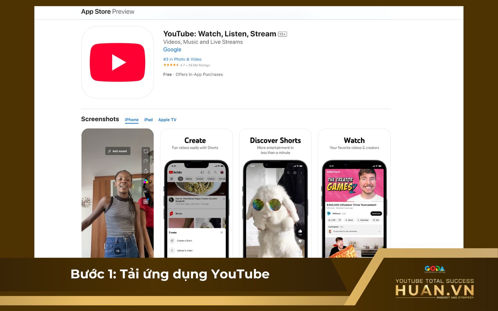 Bước 1: Tải ứng dụng YouTube