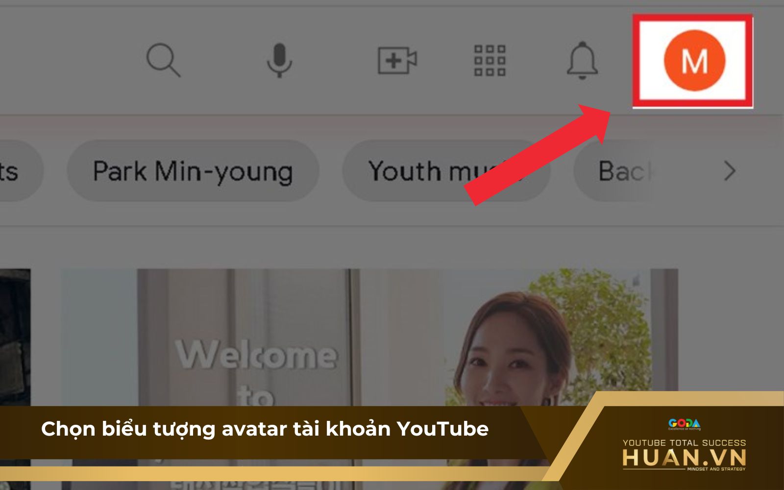 Bước 2 của cách xác minh tài khoản YouTube: Chọn ảnh đại diện để mở menu tài khoản