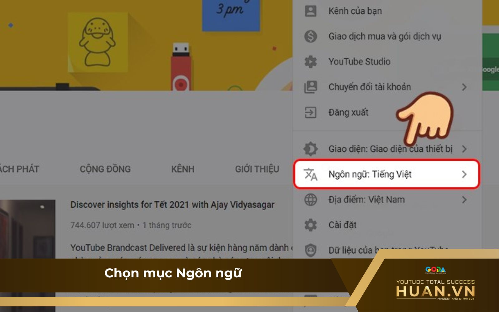 Chọn mục ngôn ngữ trong danh sách