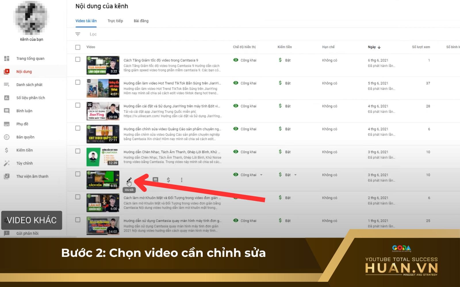 Tùy chọn chỉnh sửa video đã đăng trên YouTube