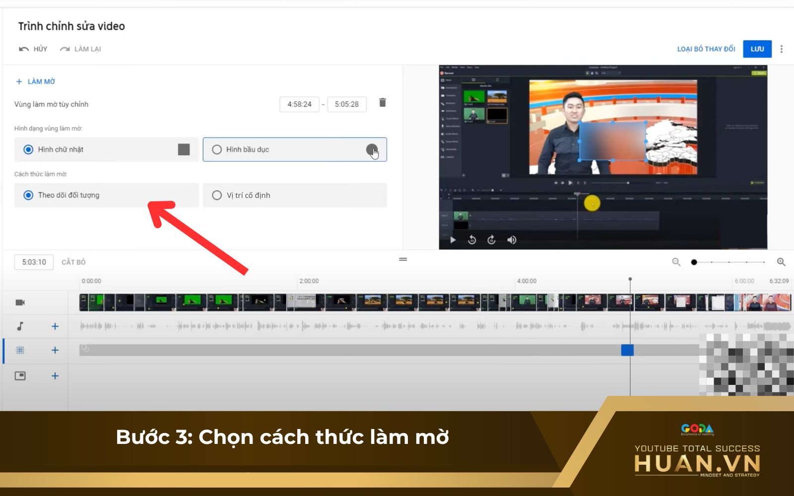 Chọn cách thức làm mờ khuôn mặt để tùy chỉnh video