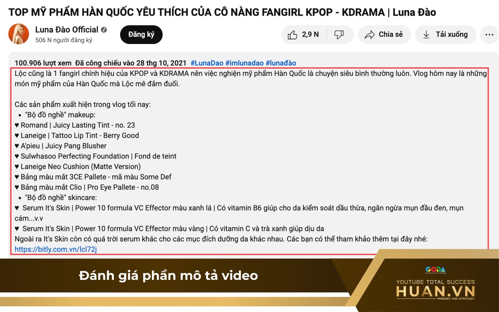 Bước 3 của cách phân tích đối thủ cạnh tranh trên YouTube: Đánh giá mô tả video của đối thủ