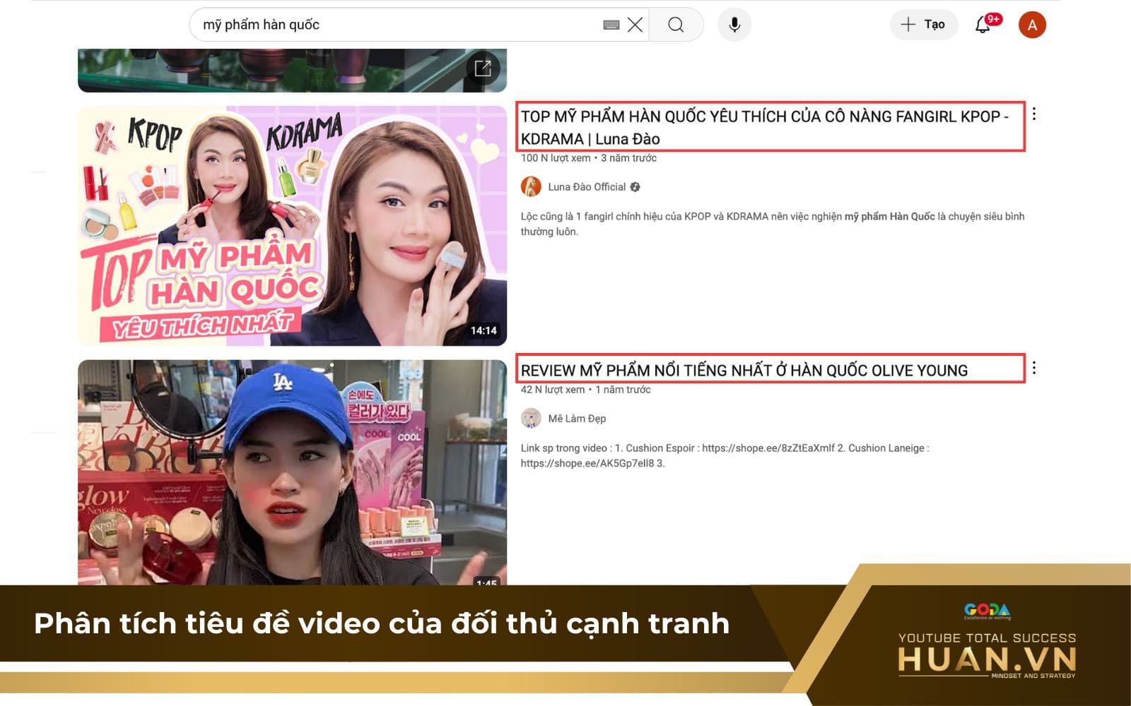 Bước 3: Phân tích tiêu đề video của đối thủ cạnh tranh