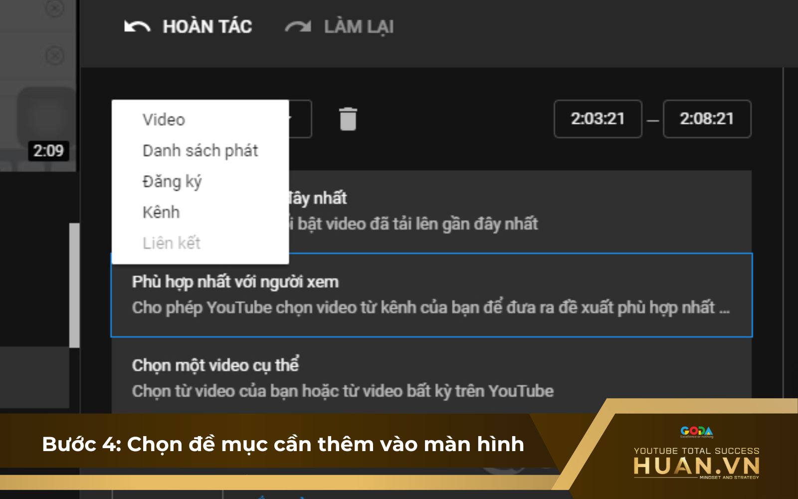 Tùy chọn phần tử cần thêm vào video ở màn hình kết