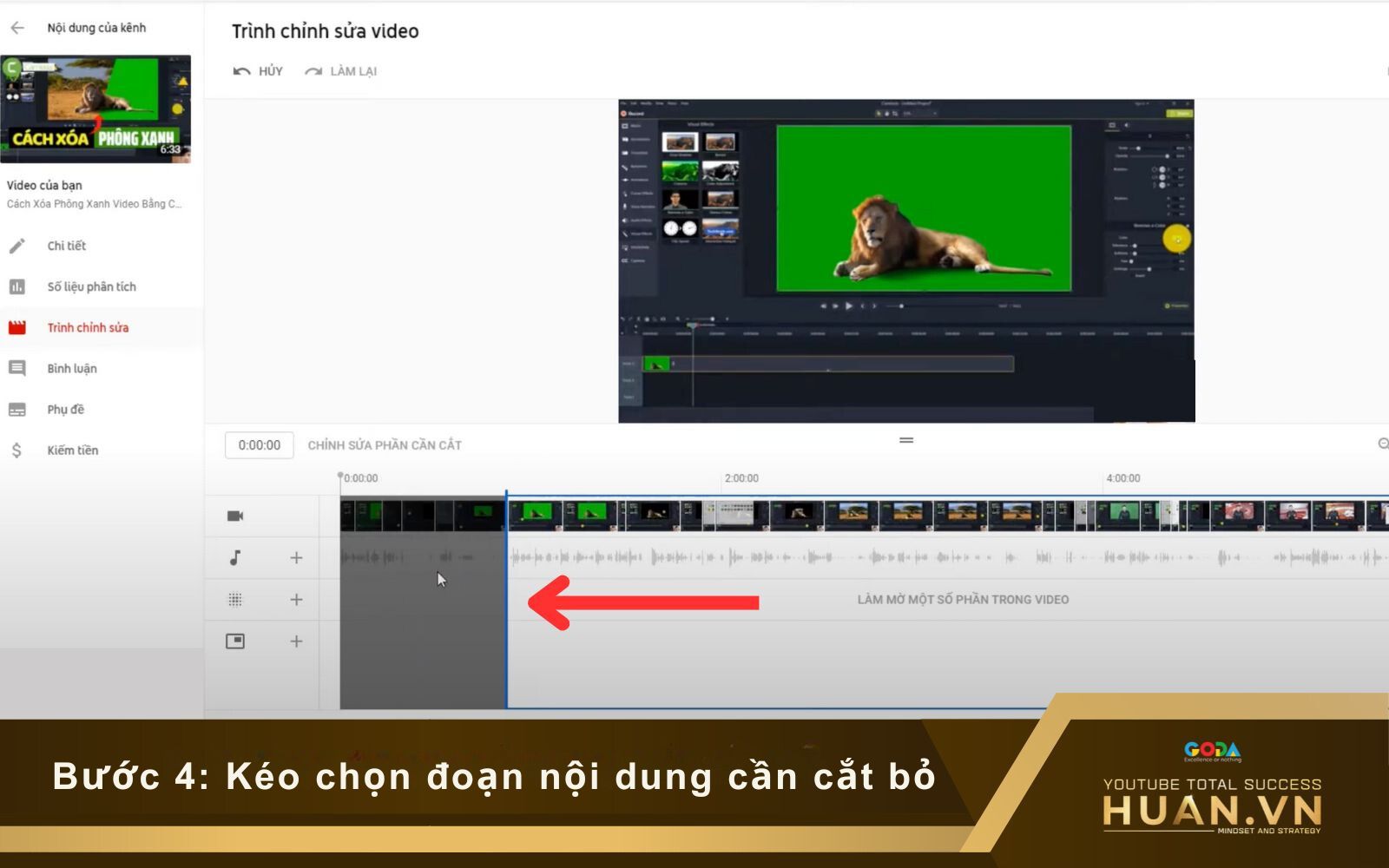 Kéo chọn phần cần cắt bỏ trong video