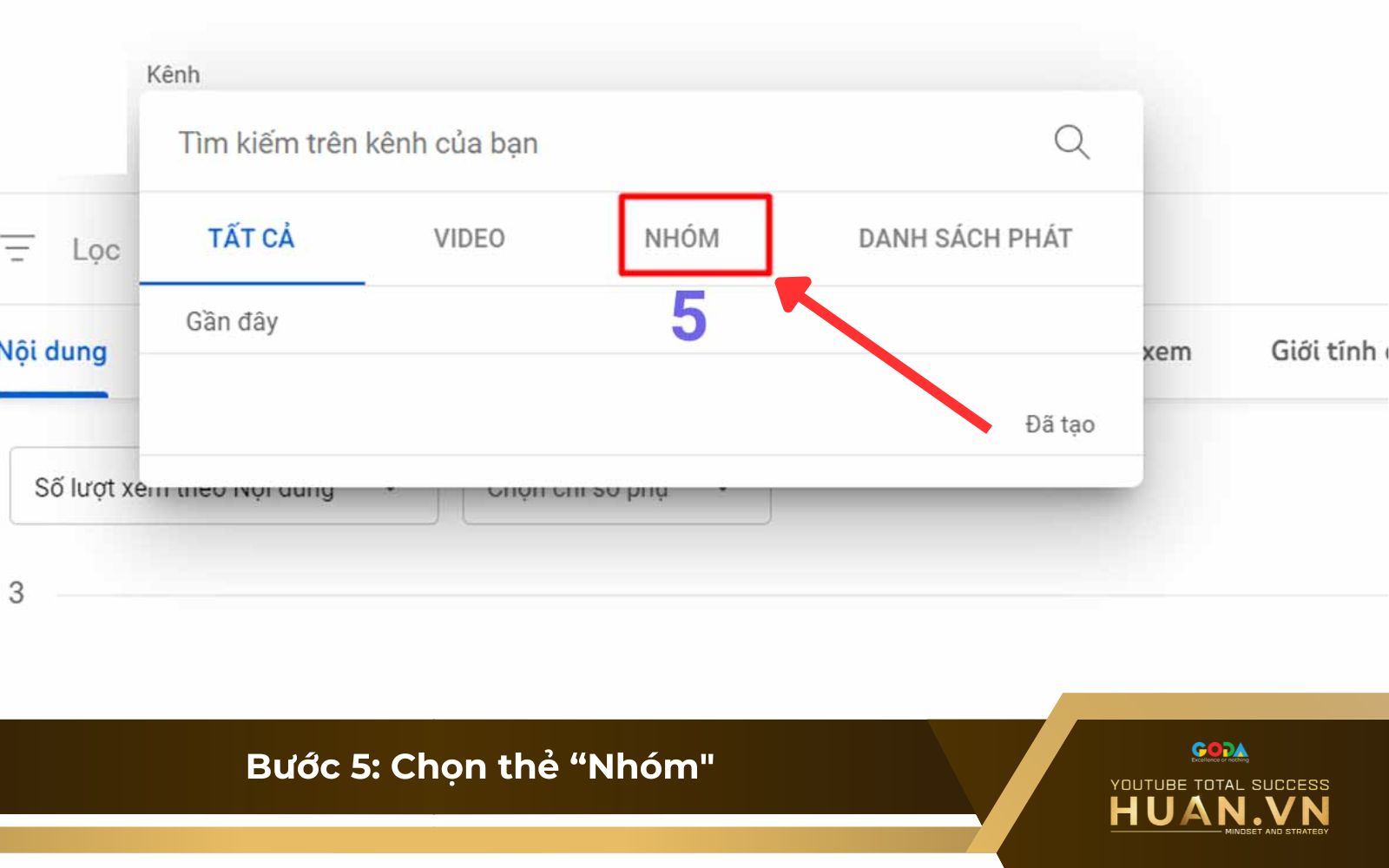 Bước 5 của cách sử dụng YouTube Analytics: Chọn thẻ “Nhóm