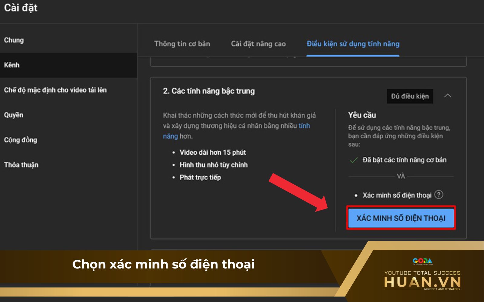 Bước 7 của cách xác minh tài khoản YouTube: Chọn xác minh số điện thoại