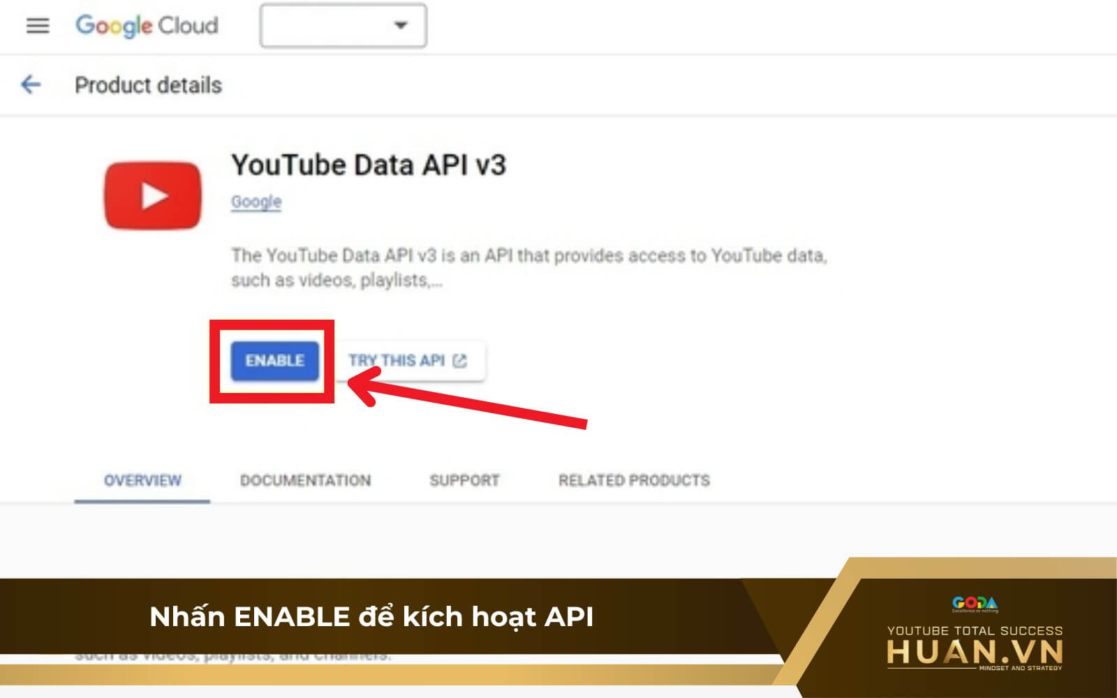cach-lay-youtube-api-b2-nhan-enable Cách lấy API key - B2: Nhấn Enable