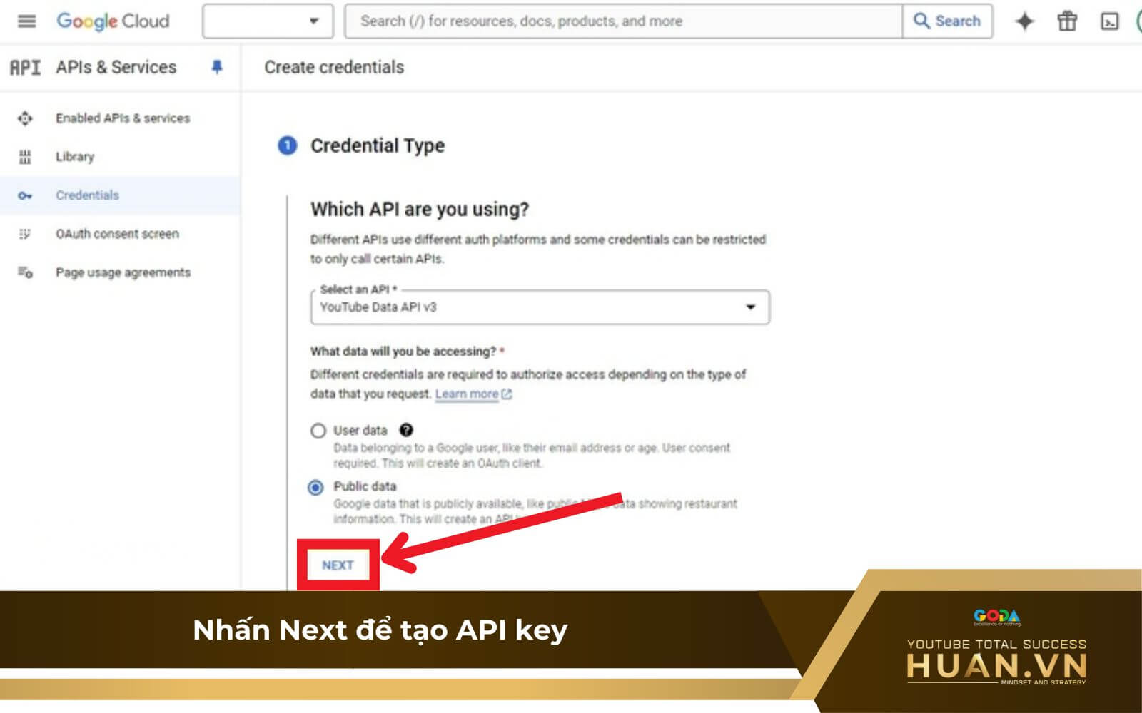 cach-lay-youtube-api-b3-nhan-next Lấy API key - B3: Nhấn Next