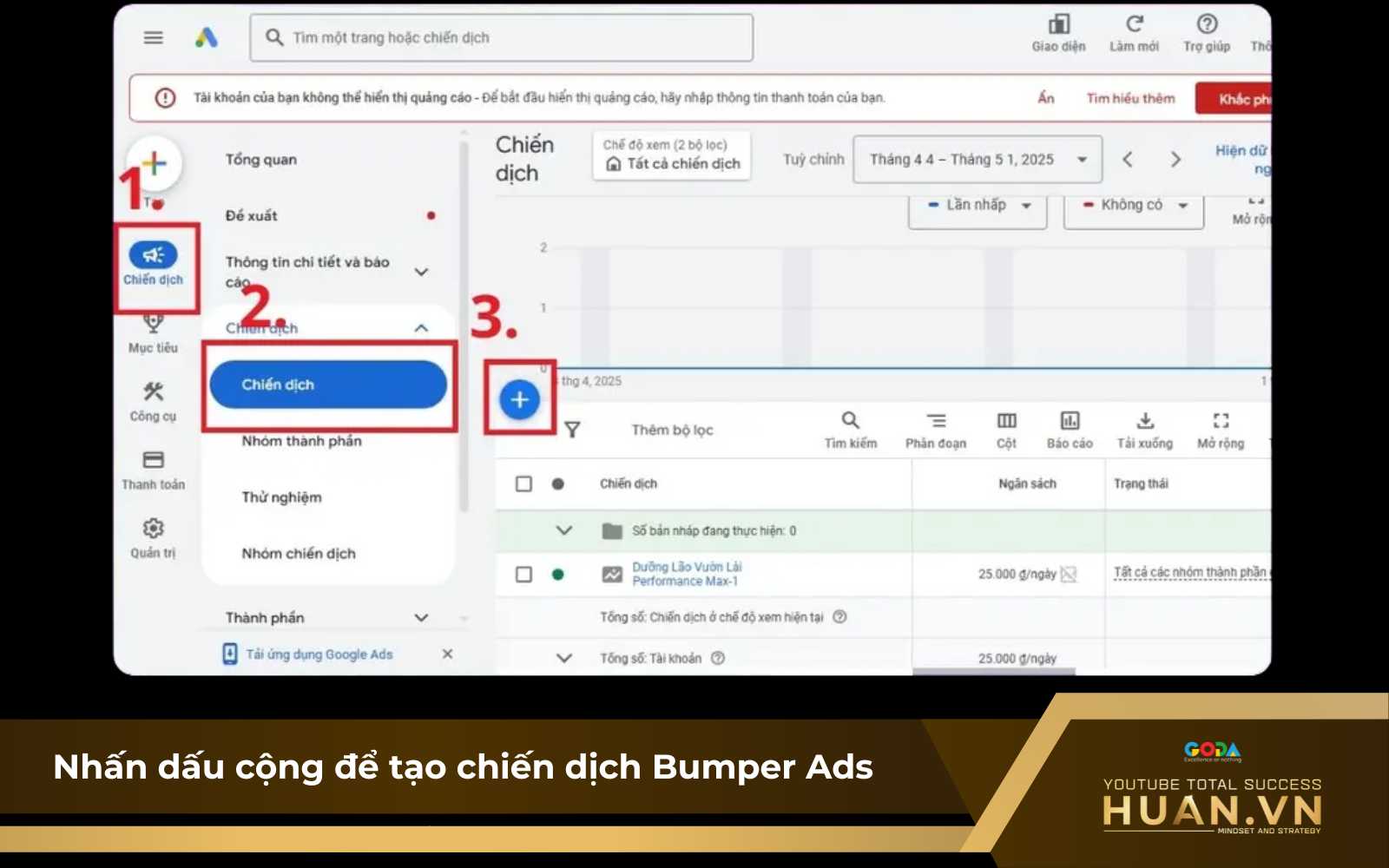 cach-setup-bumper-ads-b1-nhan-dau-cong-de-tao-chien-dich Nhấn biểu tượng dấu cộng màu xanh “+” để tạo chiến dịch Bumper Ads mới