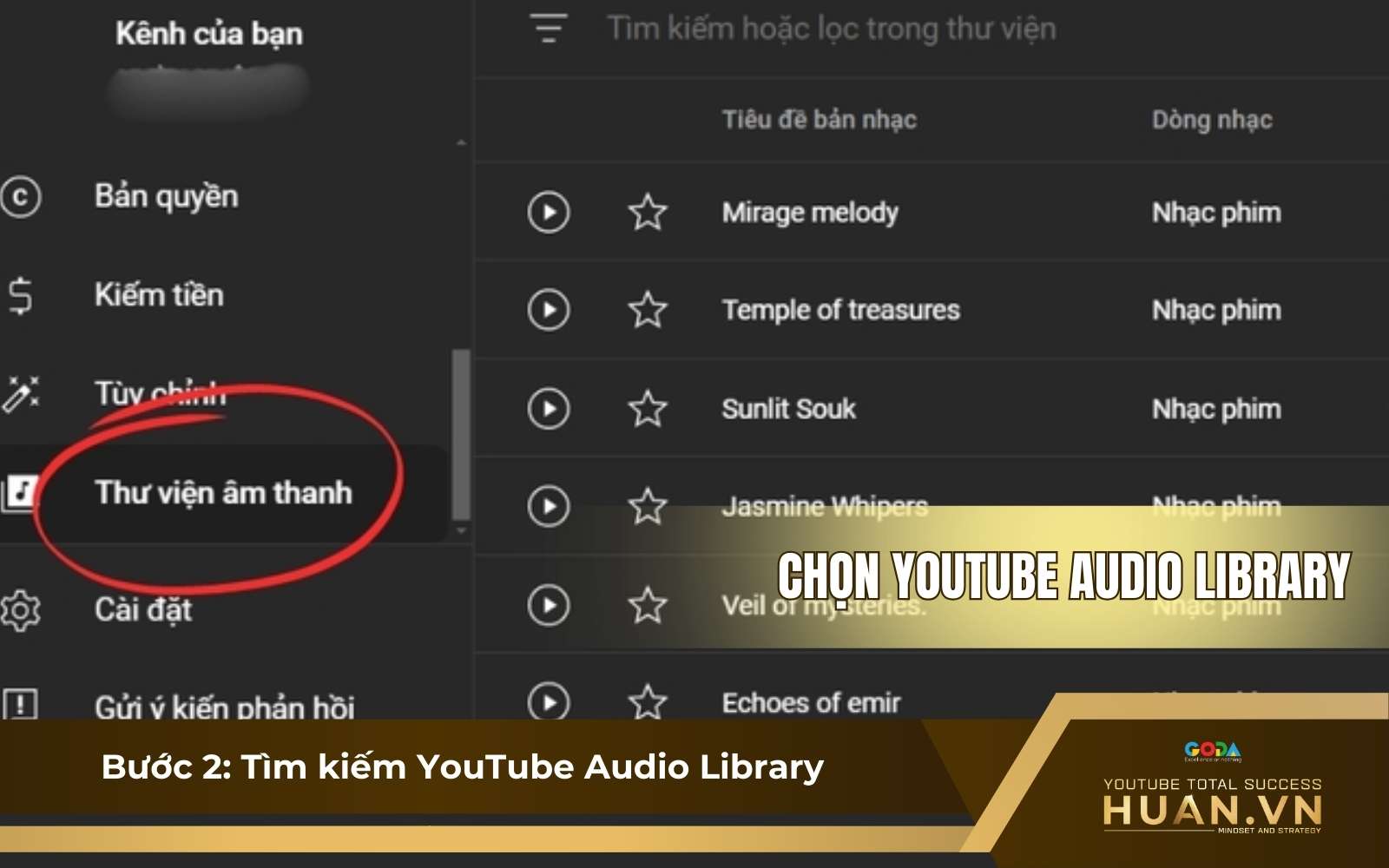 cach-su-dung-youtube-audio-library-b2-chon-youtube-audio-library Các bước sử dụng YouTube Audio Library là gì? - B2: Tìm chọn YouTube Audio Library