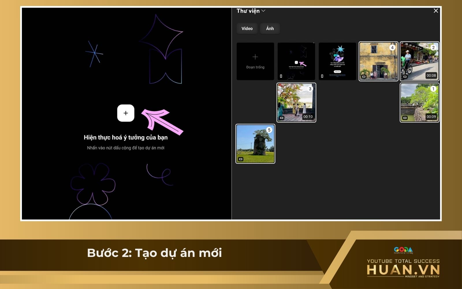 Cách sử dụng YouTube Create - B2: Tạo dự án mới và thêm nội dung cần chỉnh sửa