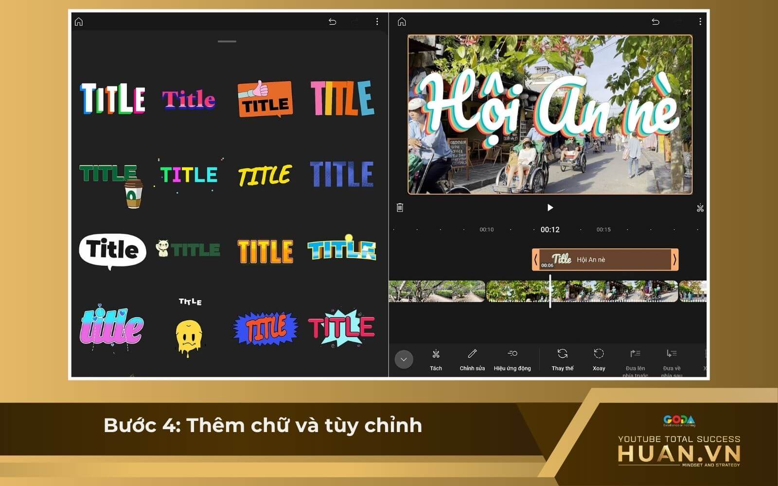 Cách sử dụng YouTube Create - B4: Thêm chữ và tùy chỉnh kiểu chữ