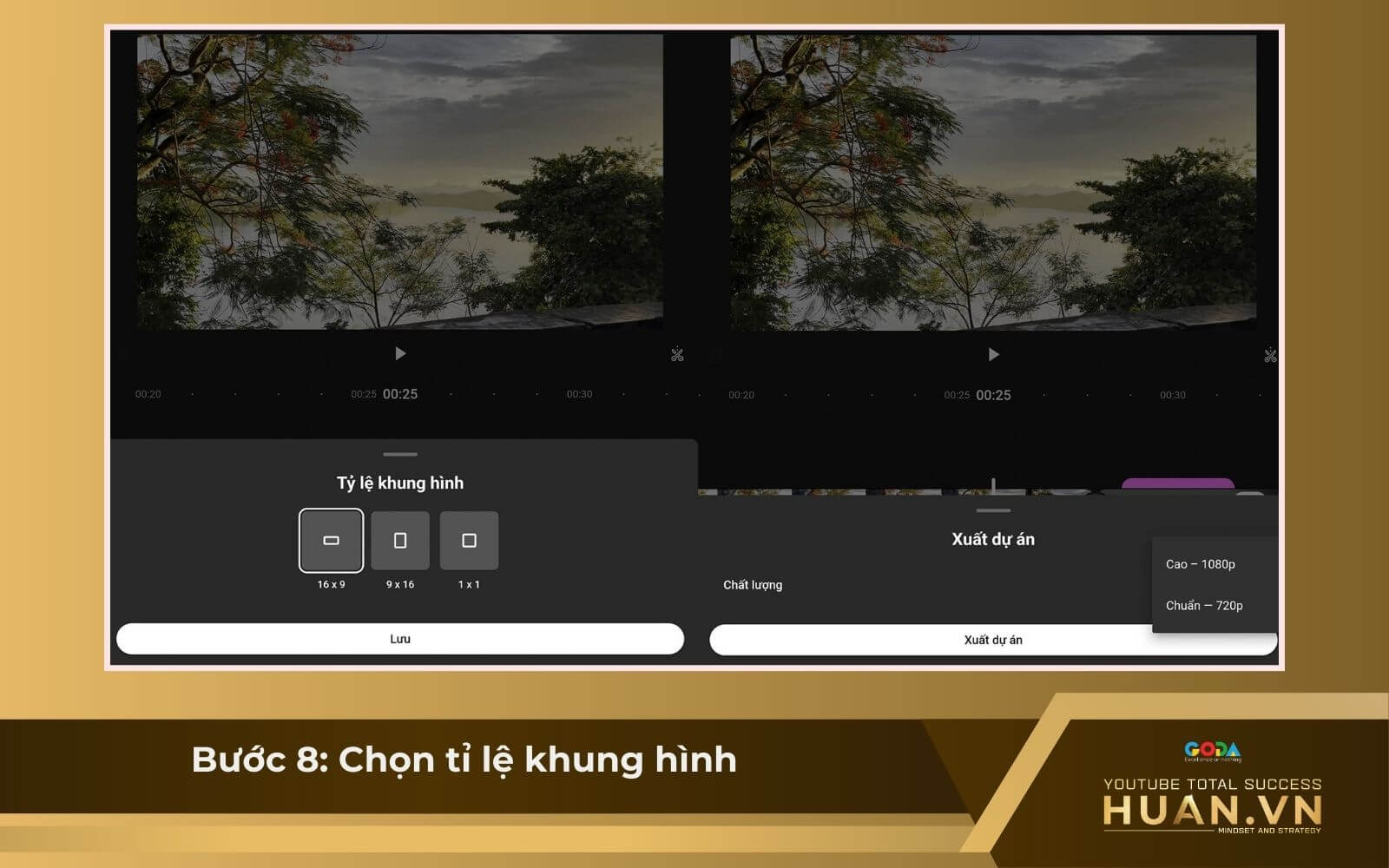 Cách dùng YouTube Create - B8: Chọn tỉ lệ khung hình và chất lượng video