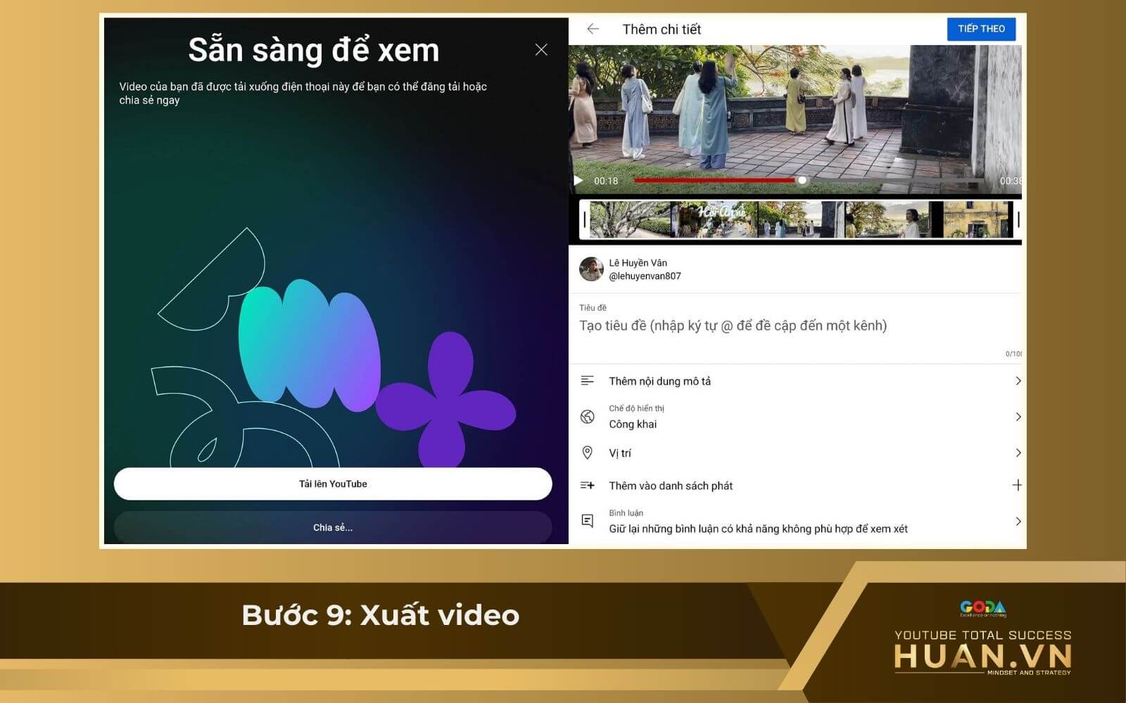 Cách sử dụng YouTube Create - B9: Xuất video hoặc đăng trực tiếp lên YouTube