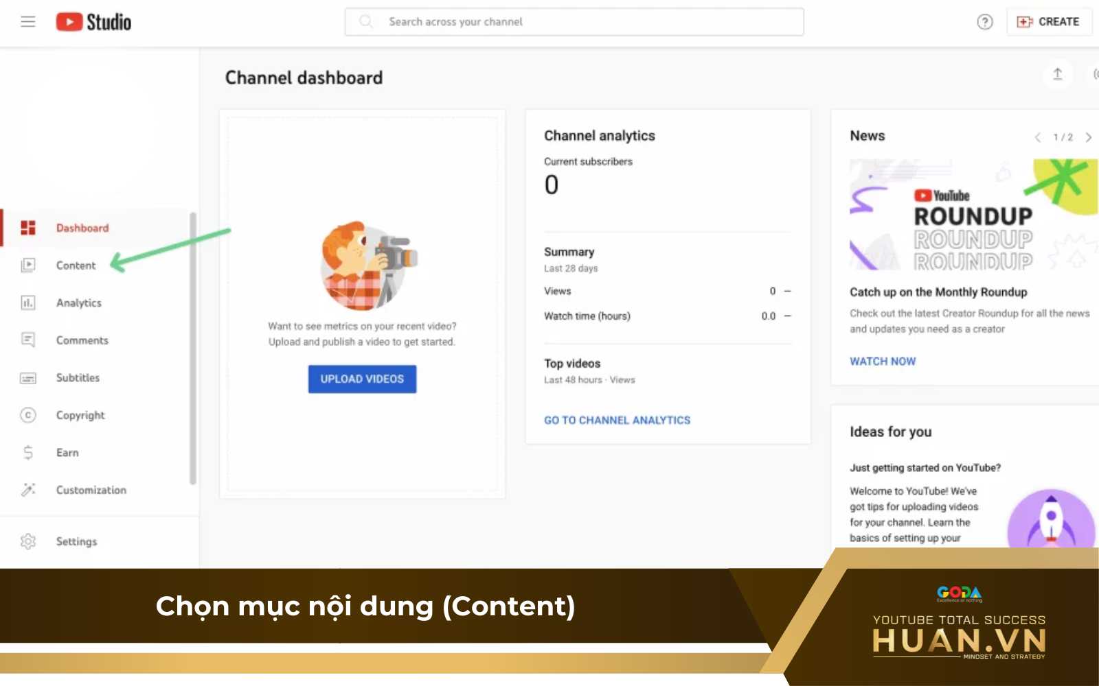Cách sửa lịch xuất bản video YouTube - Bước 2: Chọn mục nội dung (Content)