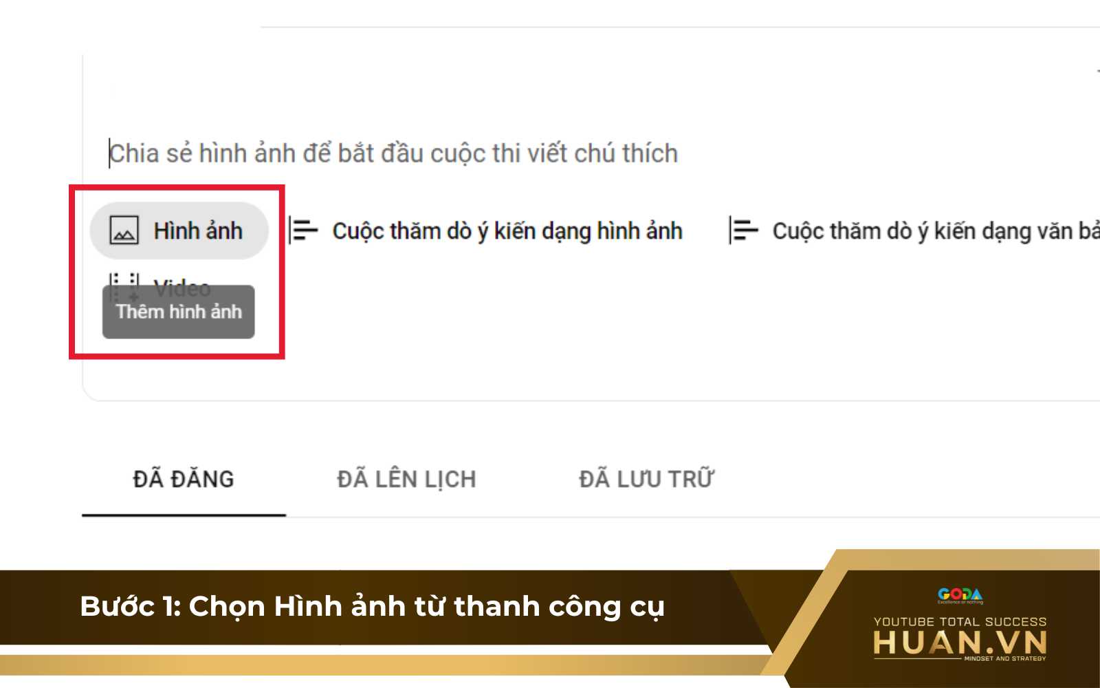 cach-tai-hinh-anh-len-tab-cong-dong-youtube-b1-chon-anh Nhấn chọn hình ảnh từ thanh công cụ trên giao diện