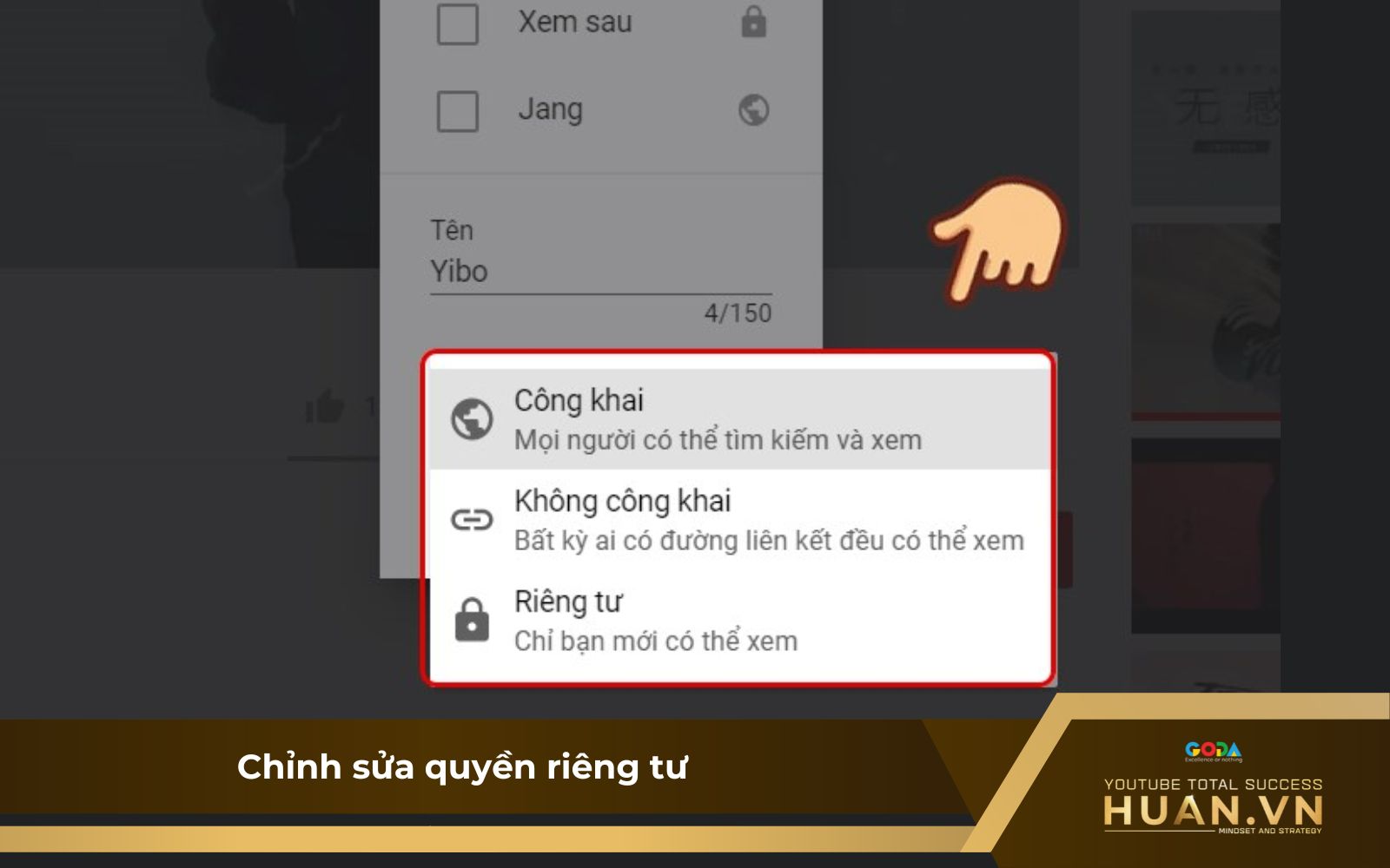 Cách tạo danh sách video trên YouTube trên máy tính - B4: Chỉnh sửa quyền riêng tư 