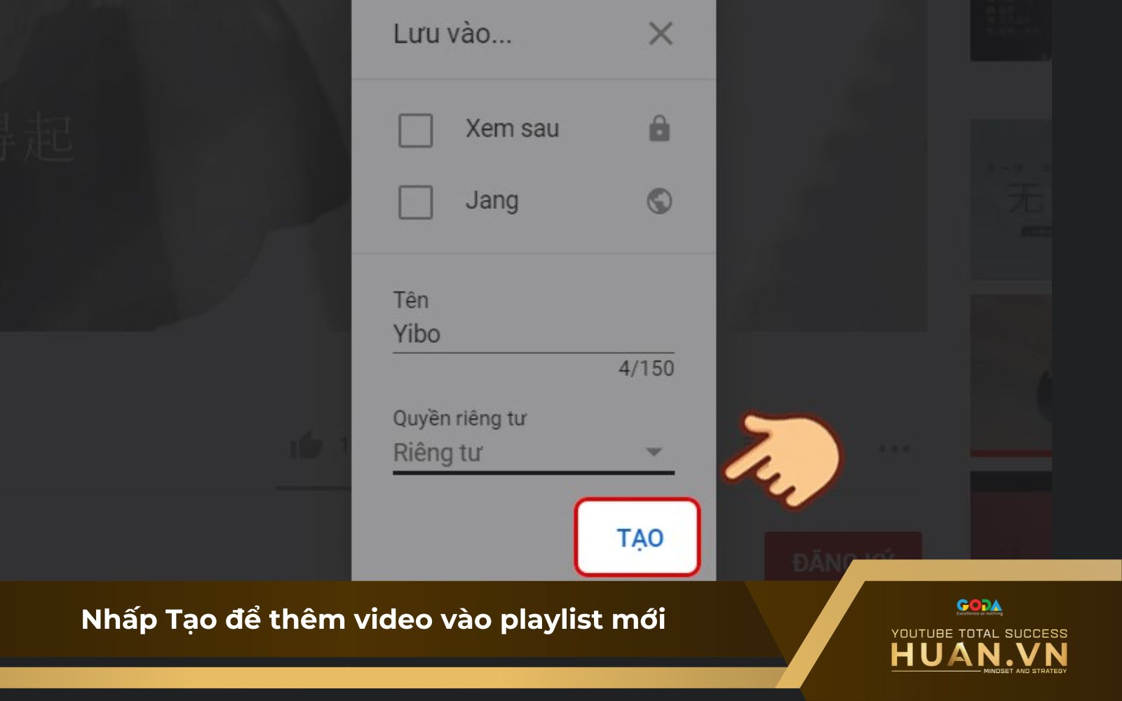 Hướng dẫn tạo playlist trên YouTube trên máy tính - B5: Khởi tạo để thêm video vào playlist