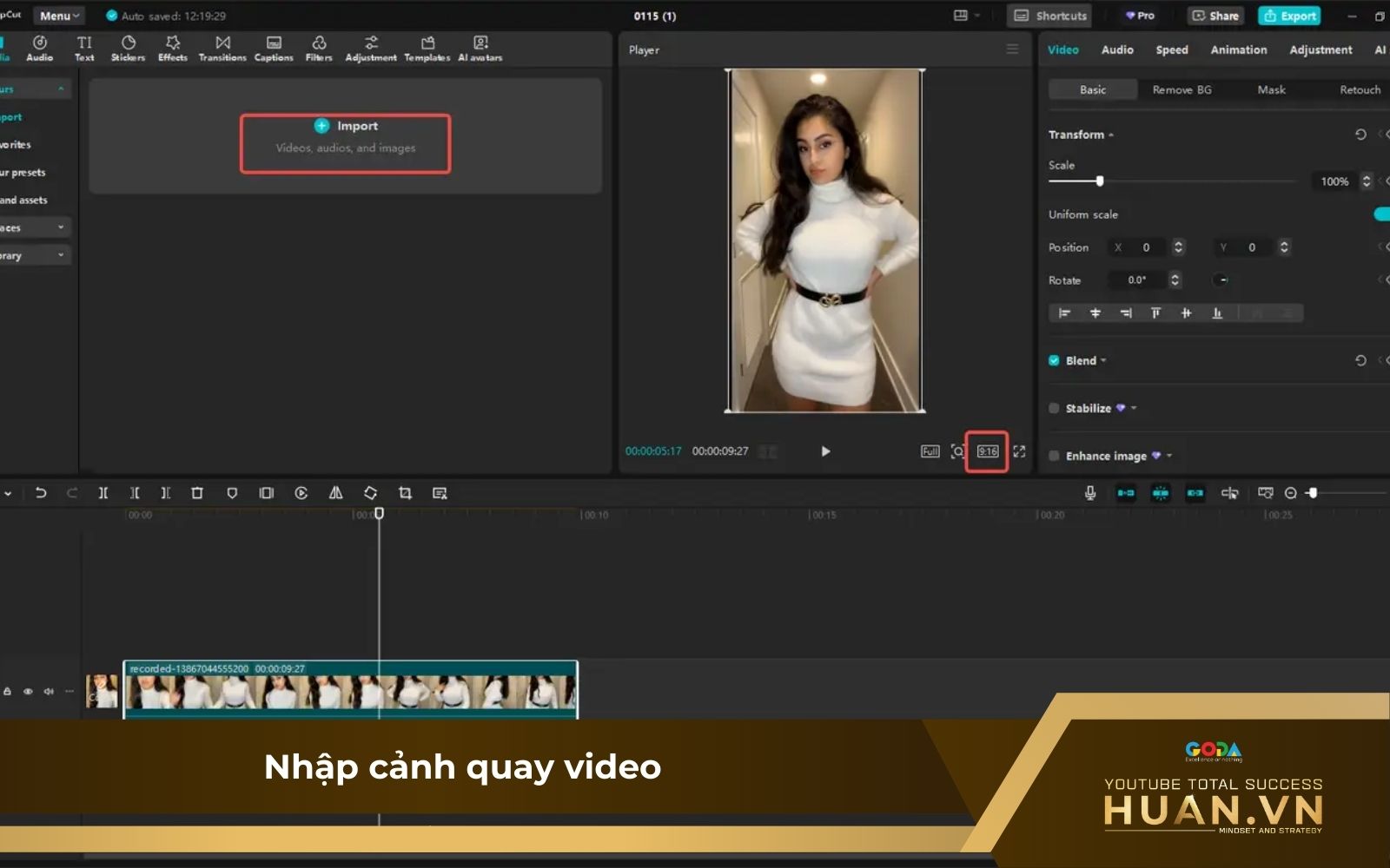 Cách tạo thumbnail Shorts - B1: Nhập video muốn chỉnh sửa