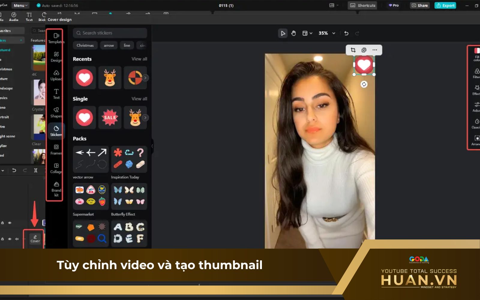 Cách tạo thumbnail Shorts - B2: Tùy chỉnh hiệu ứng, thêm text cho màn hình thumbnail