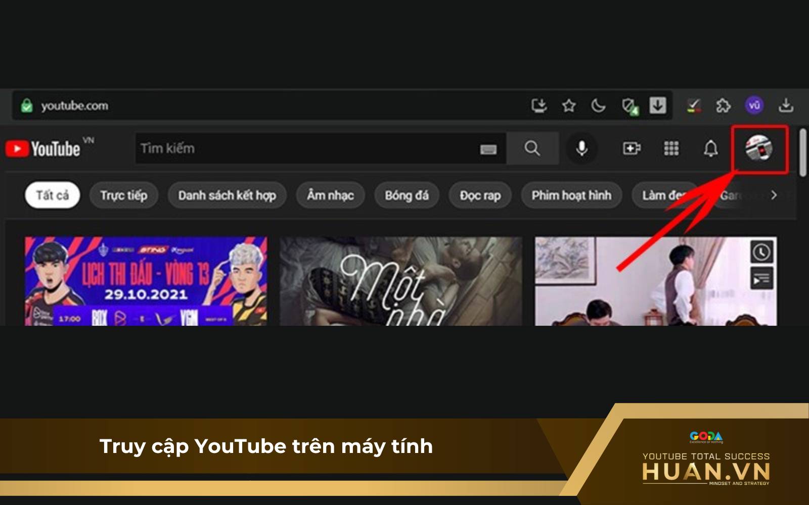 Cách thay ảnh bìa video YouTube trên máy tính - B1: Nhấn vào banner để truy cập kênh YouTube