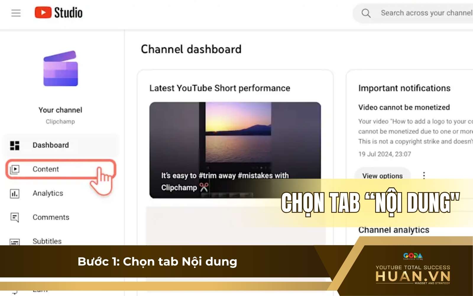 cach-them-man-hinh-ket-thuc-video-youtube-b1-chon-tab-noi-dung Cách thêm màn hình kết thúc video YouTube - B1: chọn tab Nội dung