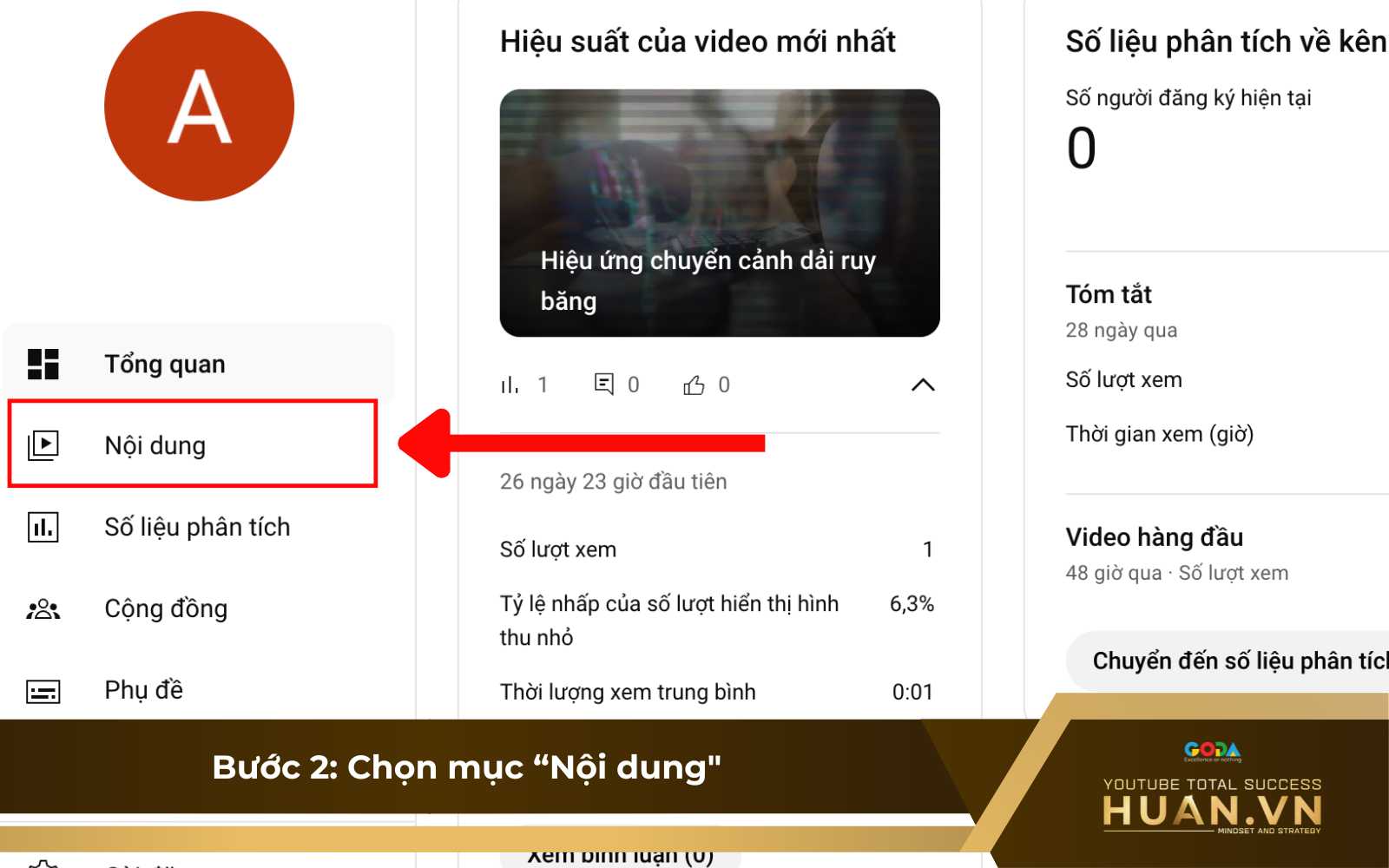 cach-xem-ty-le-giu-chan-nguoi-xem-youtube-b2-chon-muc-noi-dung Cách xem tỷ lệ giữ chân khán giả YouTube - B2: Chọn mục “Nội dung” trên thanh menu bên trái