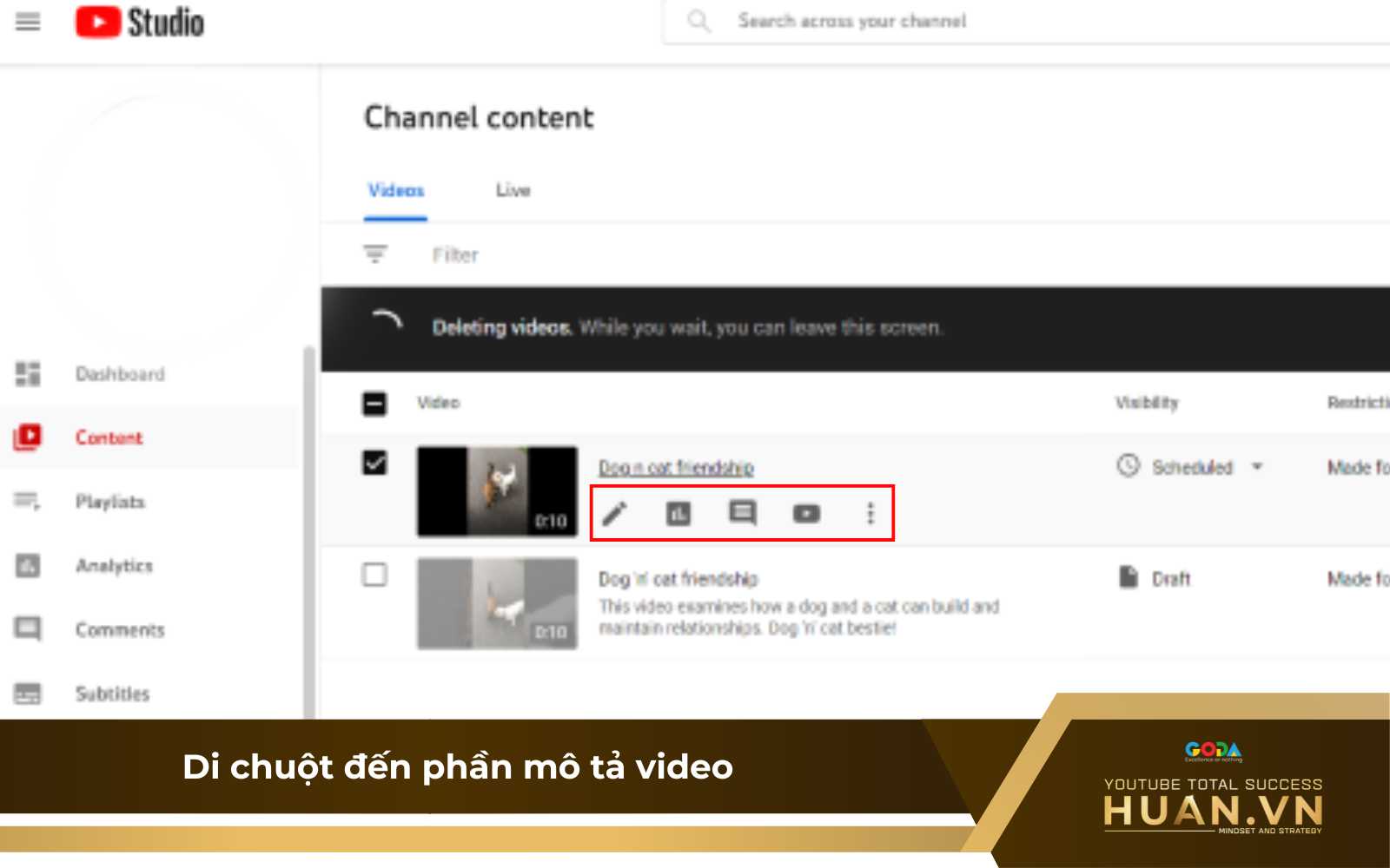 Bước 3: Di chuột đến phần mô tả video trong danh sách để thêm nhiều lựa chọn hơn