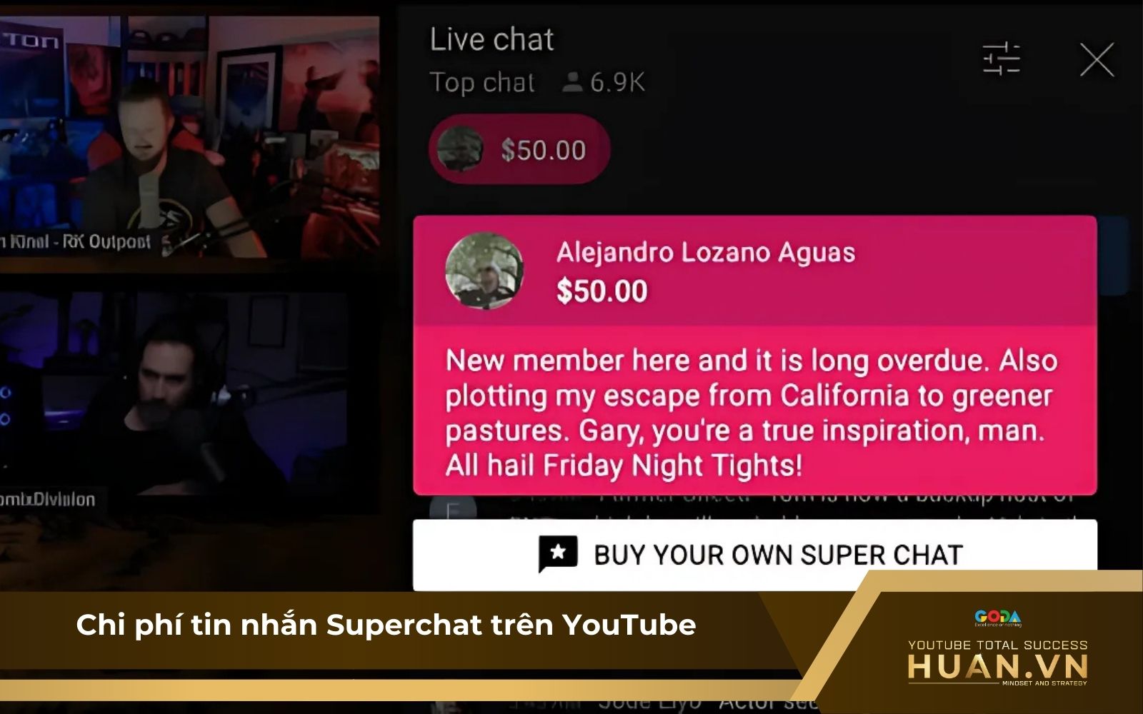 Chi phí cho một tin nhắn trên Super Chat YouTube
