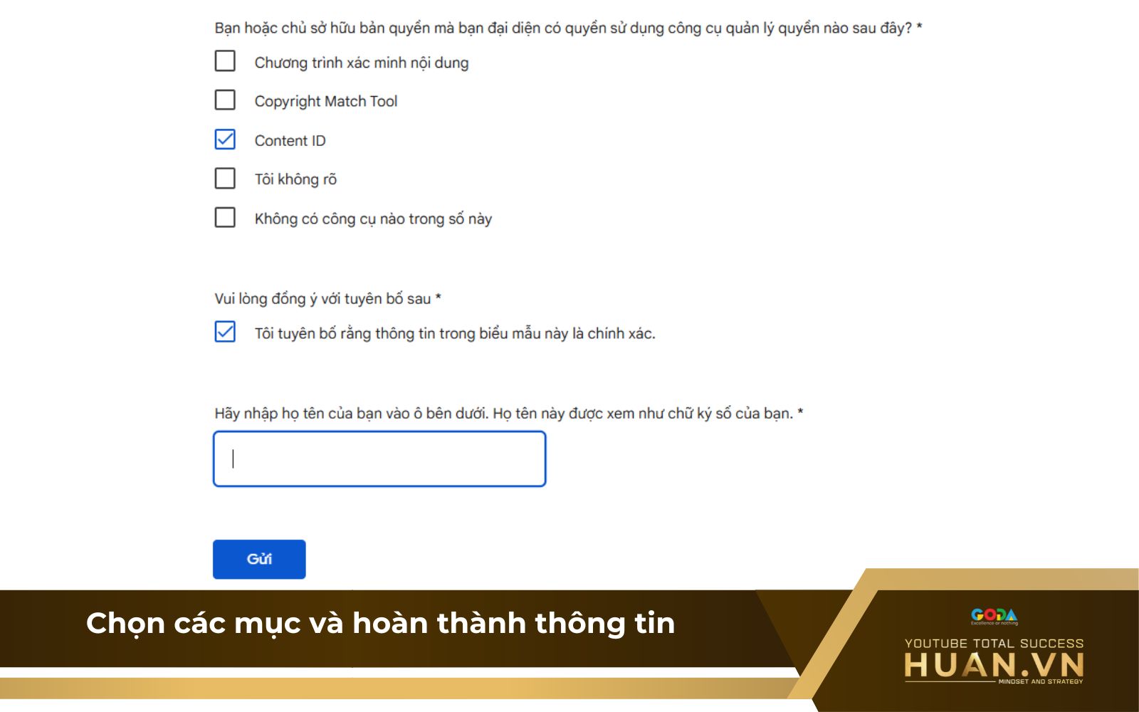 Bước 8: Chọn các mục hoàn thành thông tin và bấm gửi