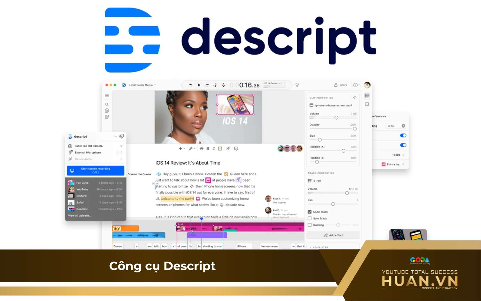 cong-cu-lam-youtube-ai-descript Chỉnh sửa video, âm thanh bằng văn bản với công cụ Descript