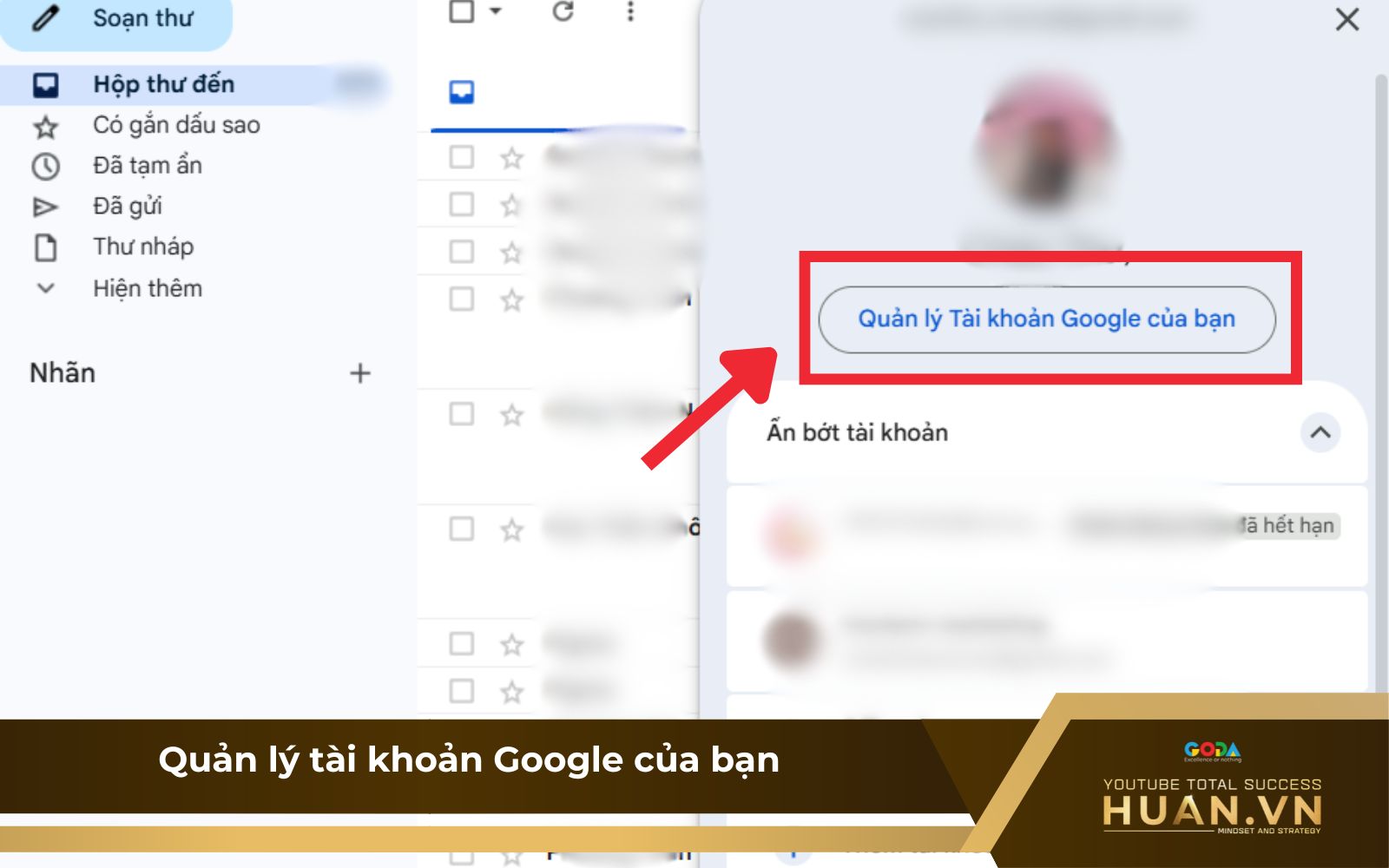 doi-mat-khau-youtube-gmail-b2-quan-ly-tai-khoan Thay đổi password YouTube trên gmail - B2: Chọn vào “Quản lý Tài khoản Google của bạn”