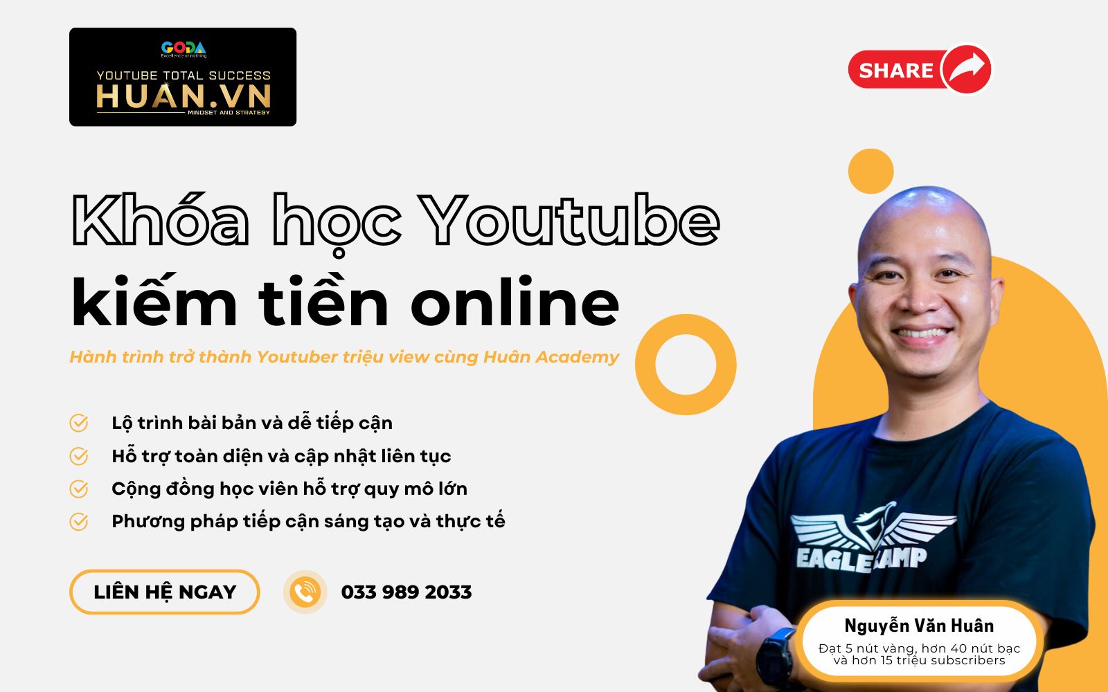 Tham gia ngay khóa học xây dựng kênh YouTube tại Huân Academy