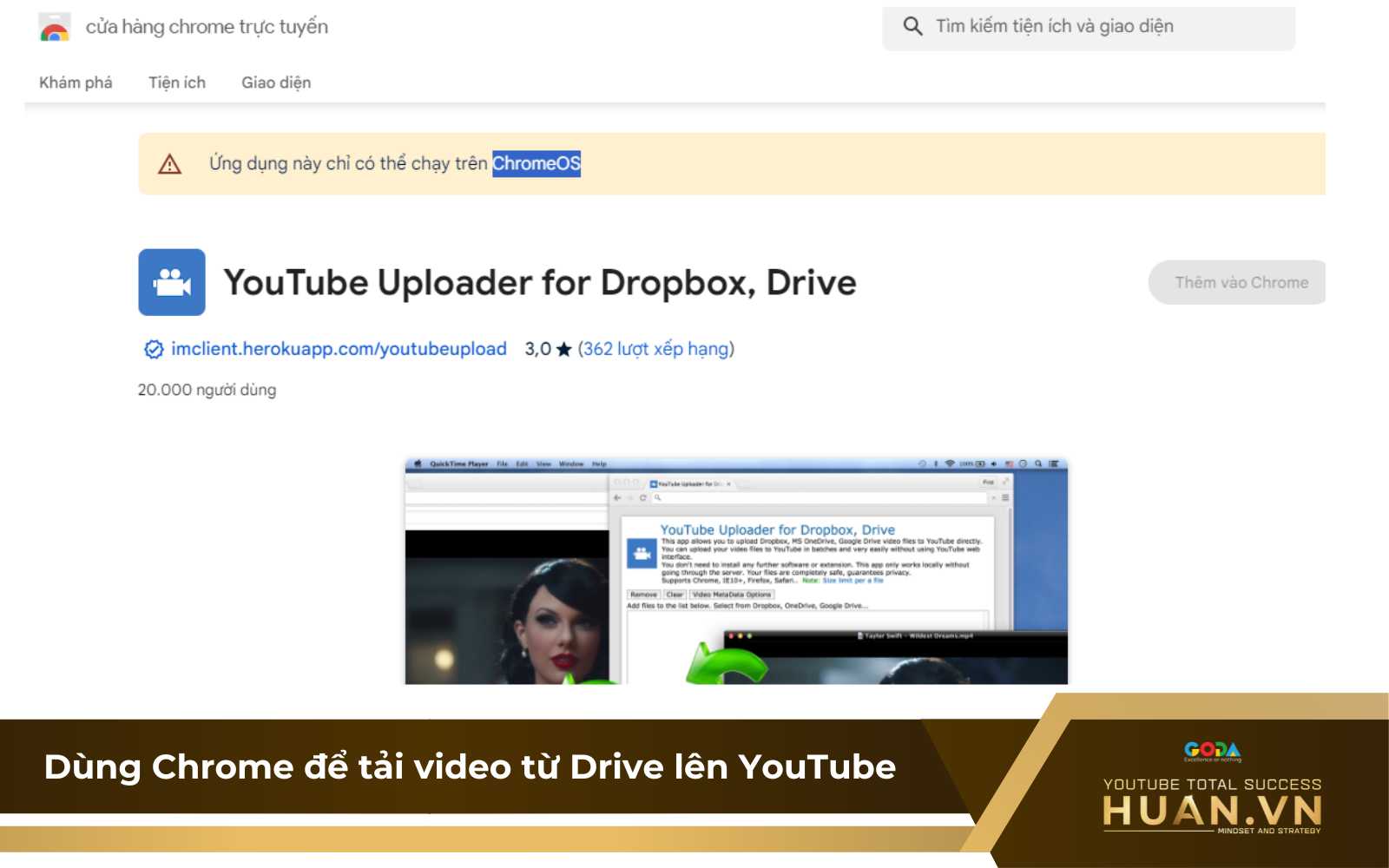 Dùng tiện ích Chrome để chuyển video từ Drive sang YouTube