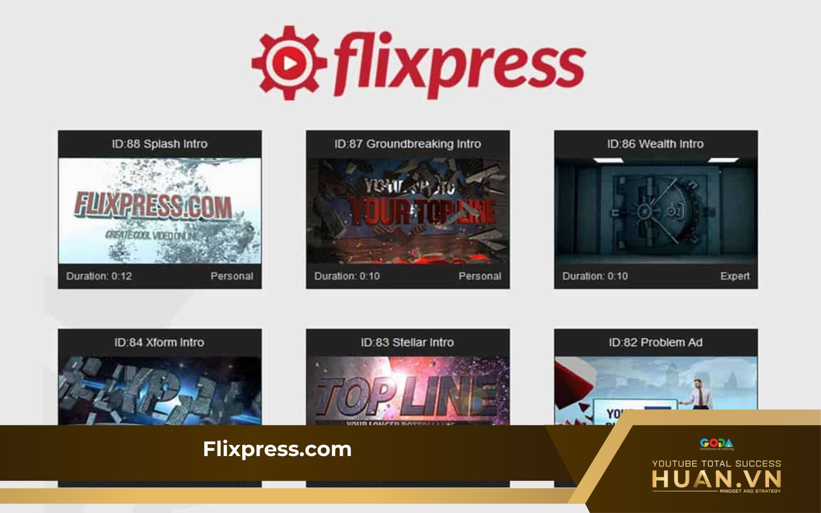 Web làm intro online Flixpress có nhiều mẫu intro