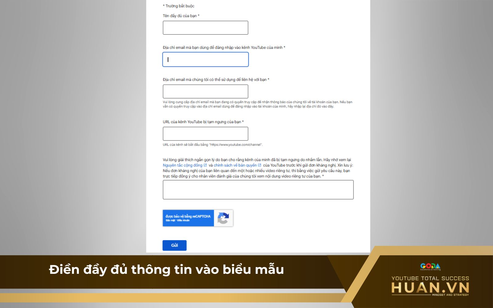 Bước 2 của hướng dẫn lấy lại kênh YouTube bị xóa Bước 2 của hướng dẫn lấy lại kênh YouTube bị xóa