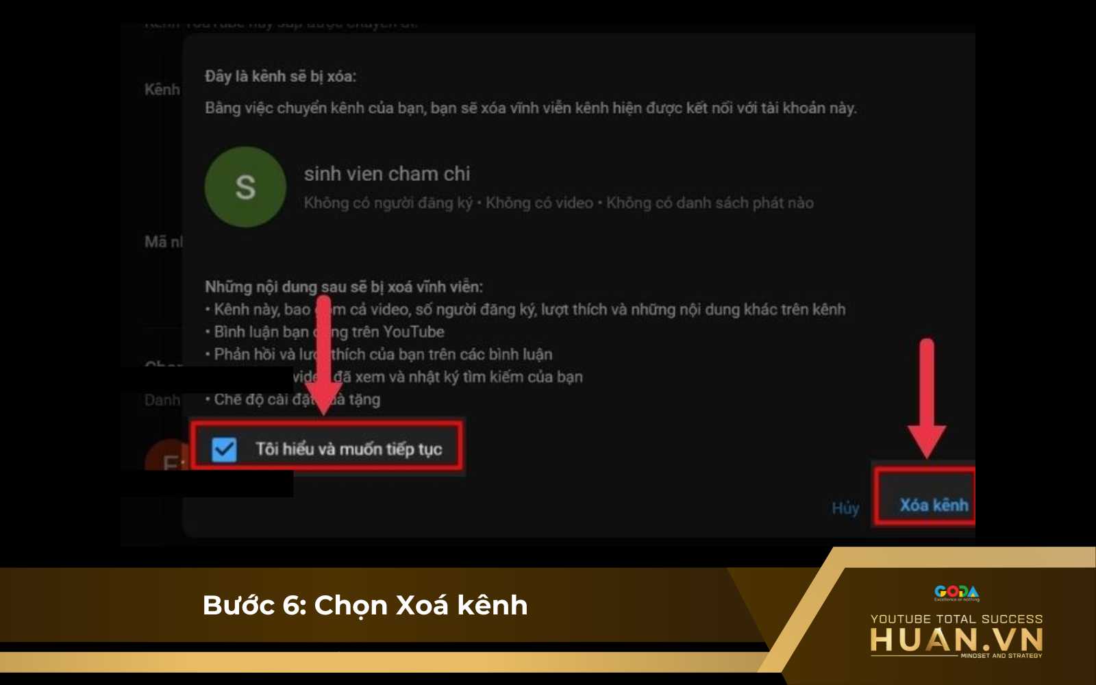 Kết nối kênh YouTube với kênh thương hiệu - B6: Nhấn chọn Xóa kênh cũ