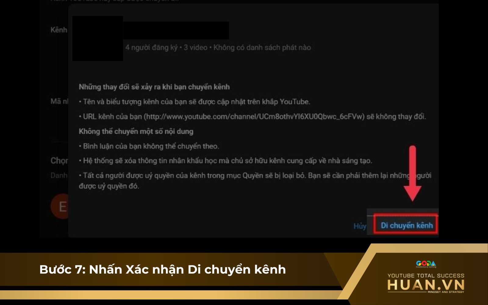 Kết nối kênh YouTube với kênh thương hiệu - B7: Chọn Di chuyển kênh