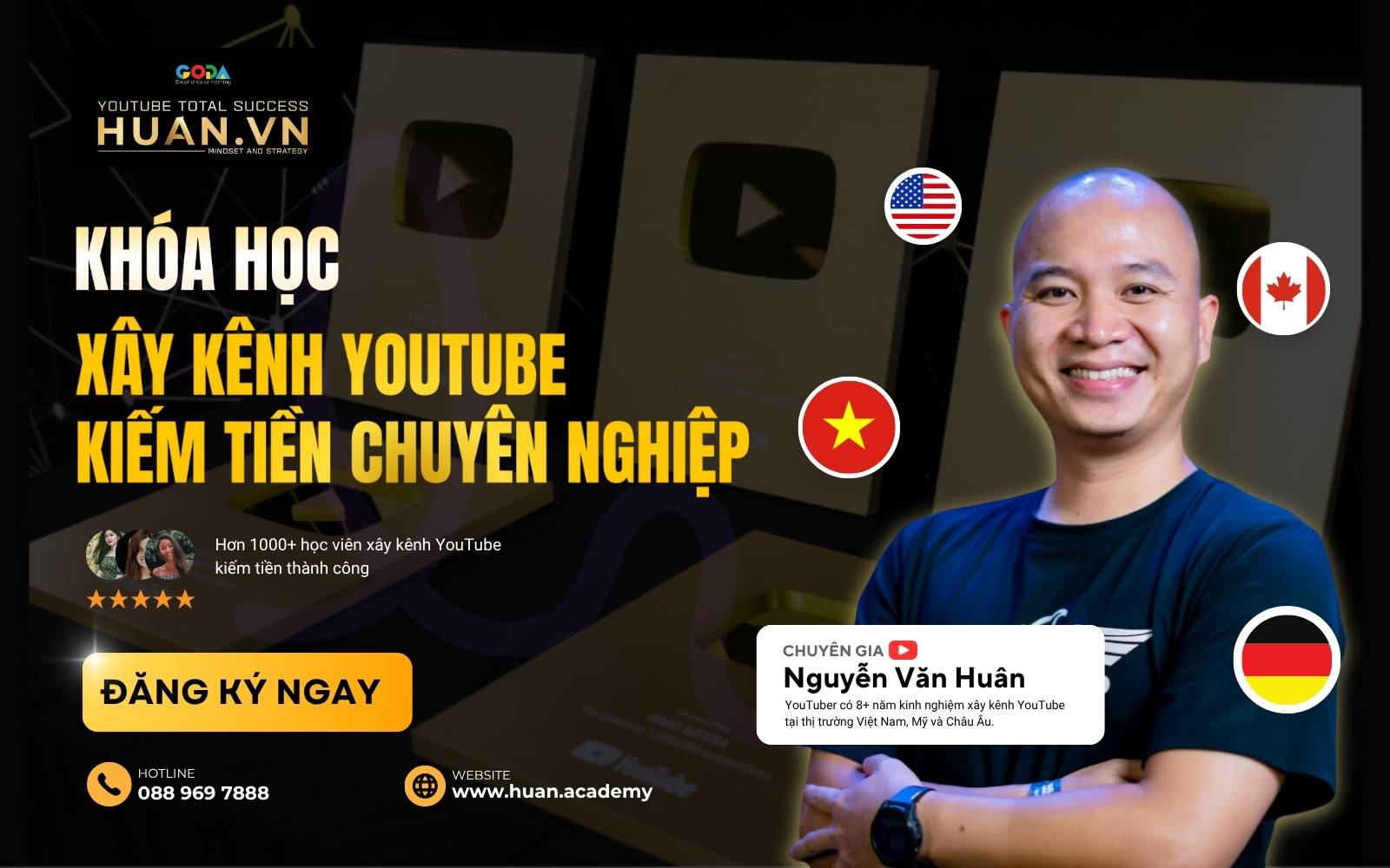 Đăng ký khóa học xây kênh YouTube kiếm tiền chuyên nghiệp tại Huân Academt