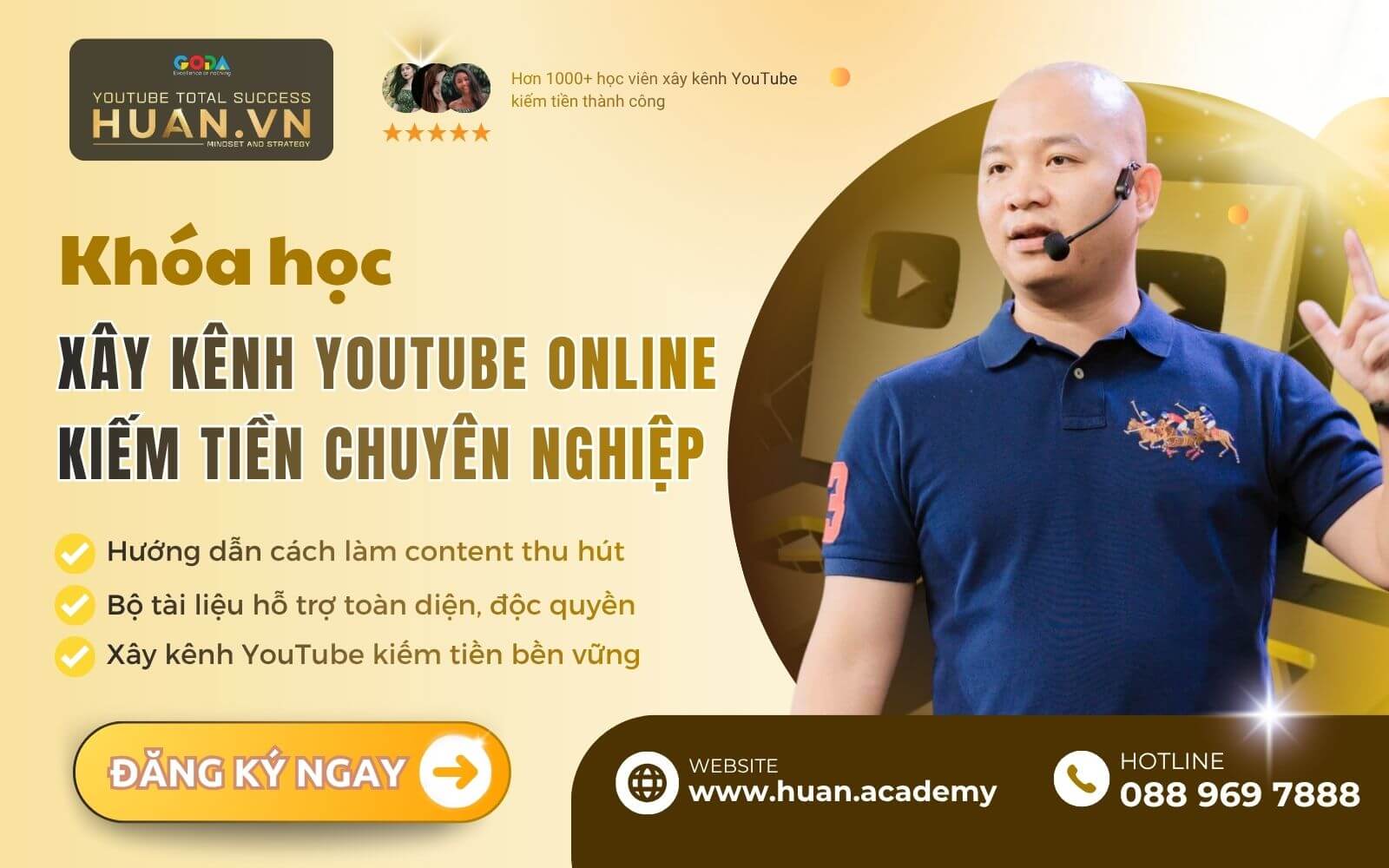 Làm YouTube kiếm tiền hiệu quả với khóa học YouTube Huân Academy